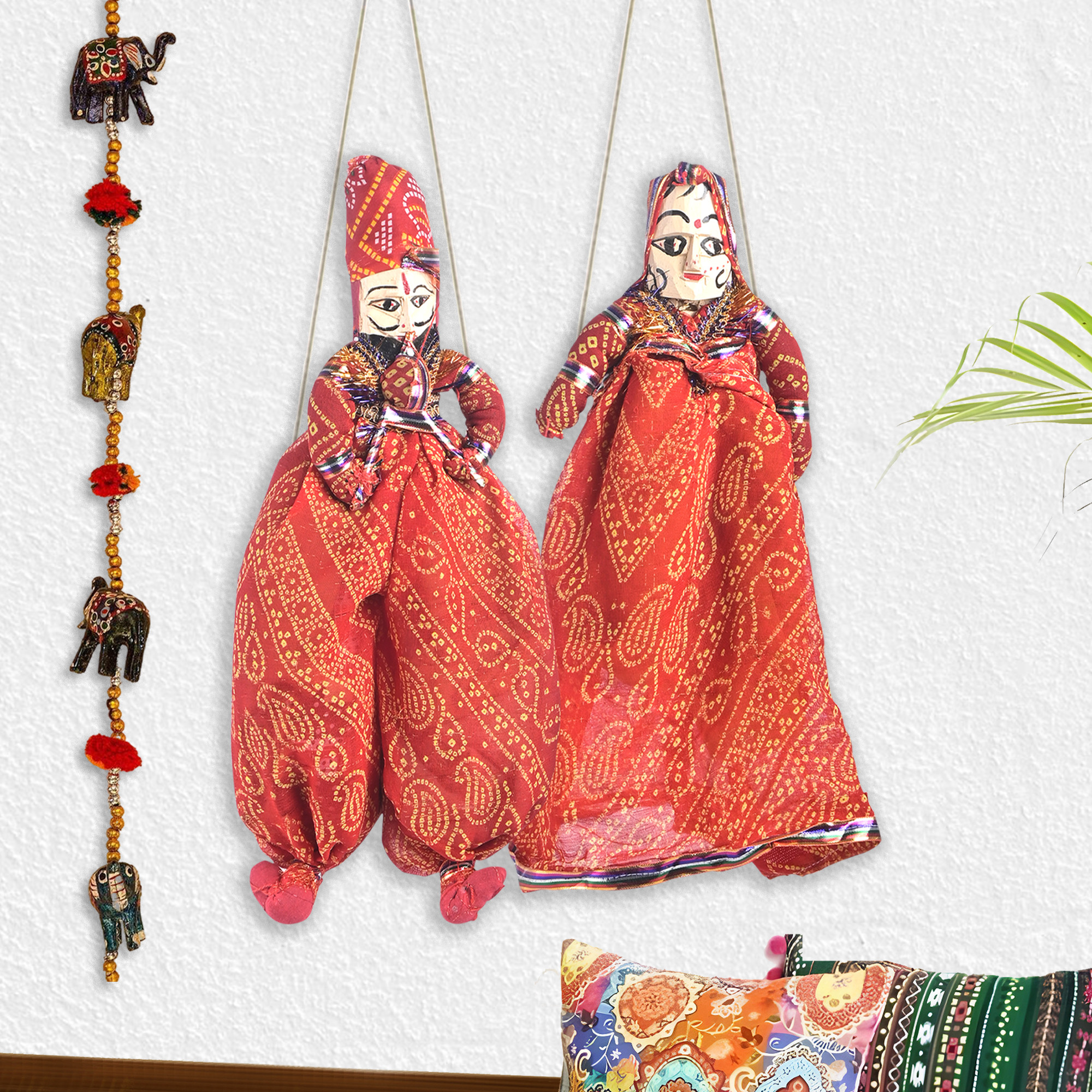 Kuber Industries Handcrafted Rajasthani Puppets  Kathputli Pair  Home Decor Dolls for Home  Colourful Folk Toys  Decoration Piece  Cultural Program  Gifting Couple Set  Red