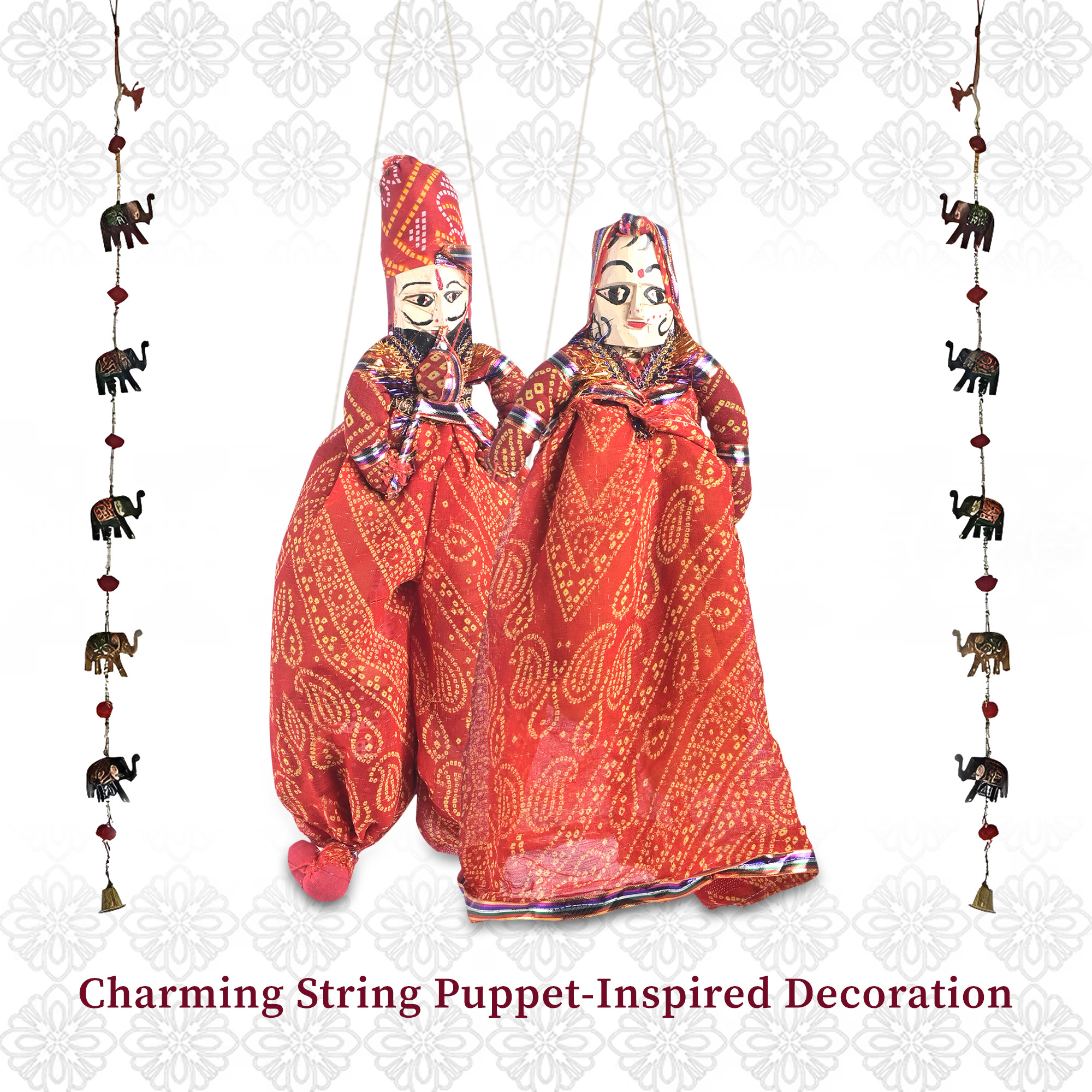 Kuber Industries Handcrafted Rajasthani Puppets  Kathputli Pair  Home Decor Dolls for Home  Colourful Folk Toys  Decoration Piece  Cultural Program  Gifting Couple Set  Red