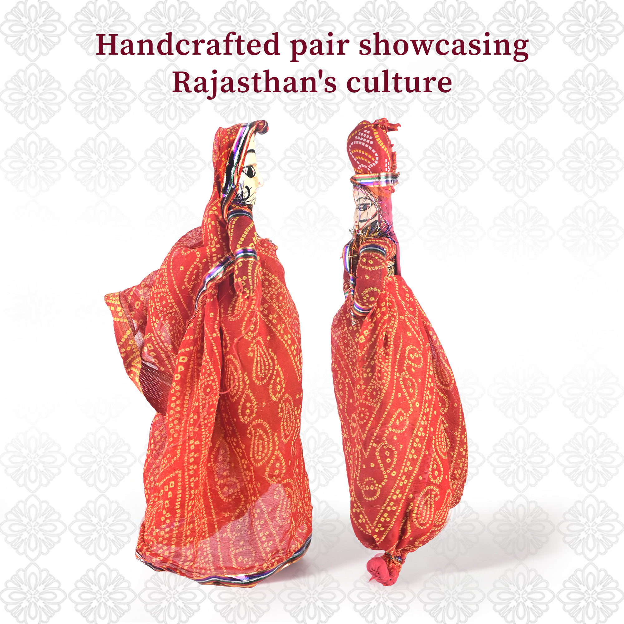 Kuber Industries Handcrafted Rajasthani Puppets  Kathputli Pair  Home Decor Dolls for Home  Colourful Folk Toys  Decoration Piece  Cultural Program  Gifting Couple Set  Red