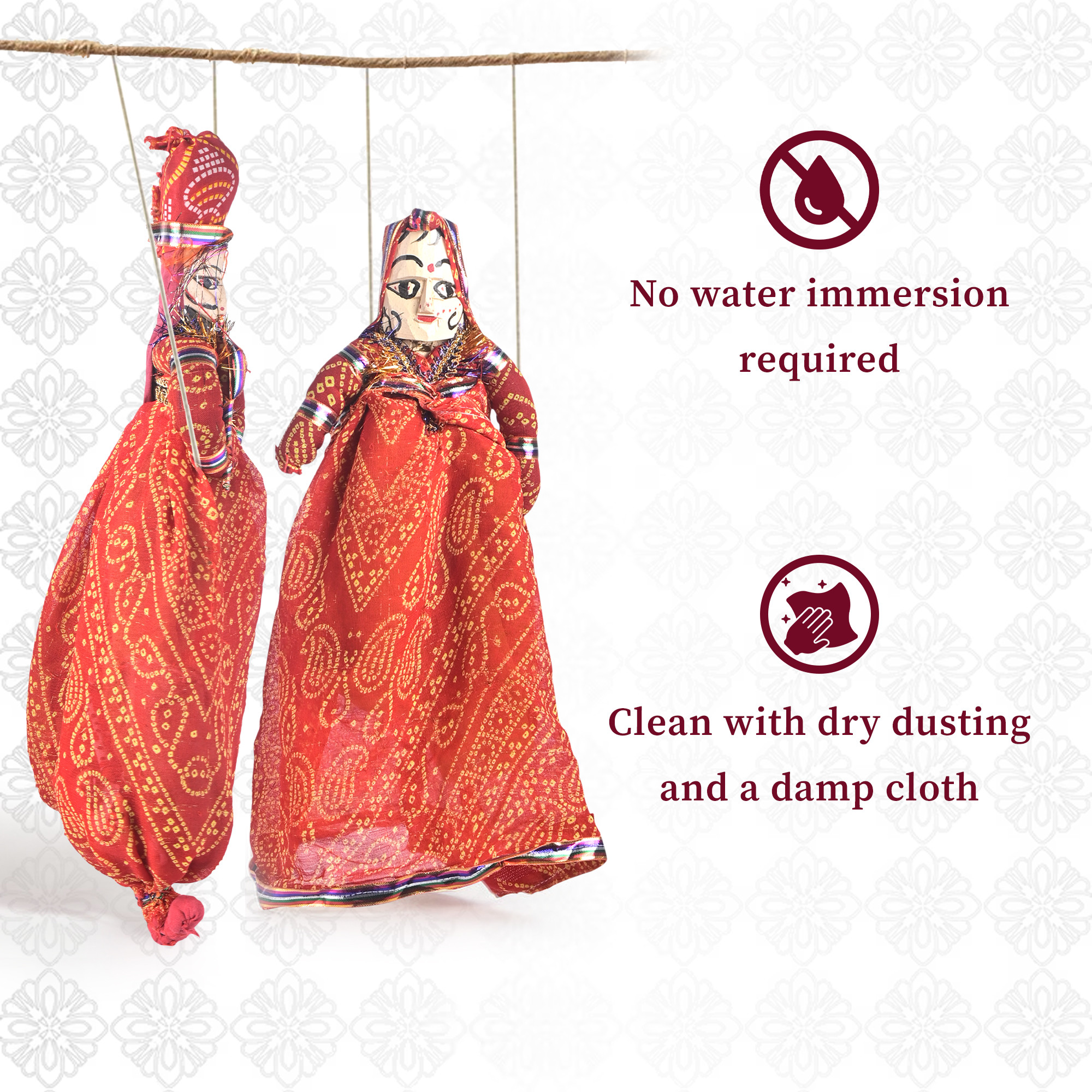 Kuber Industries Handcrafted Rajasthani Puppets  Kathputli Pair  Home Decor Dolls for Home  Colourful Folk Toys  Decoration Piece  Cultural Program  Gifting Couple Set  Red