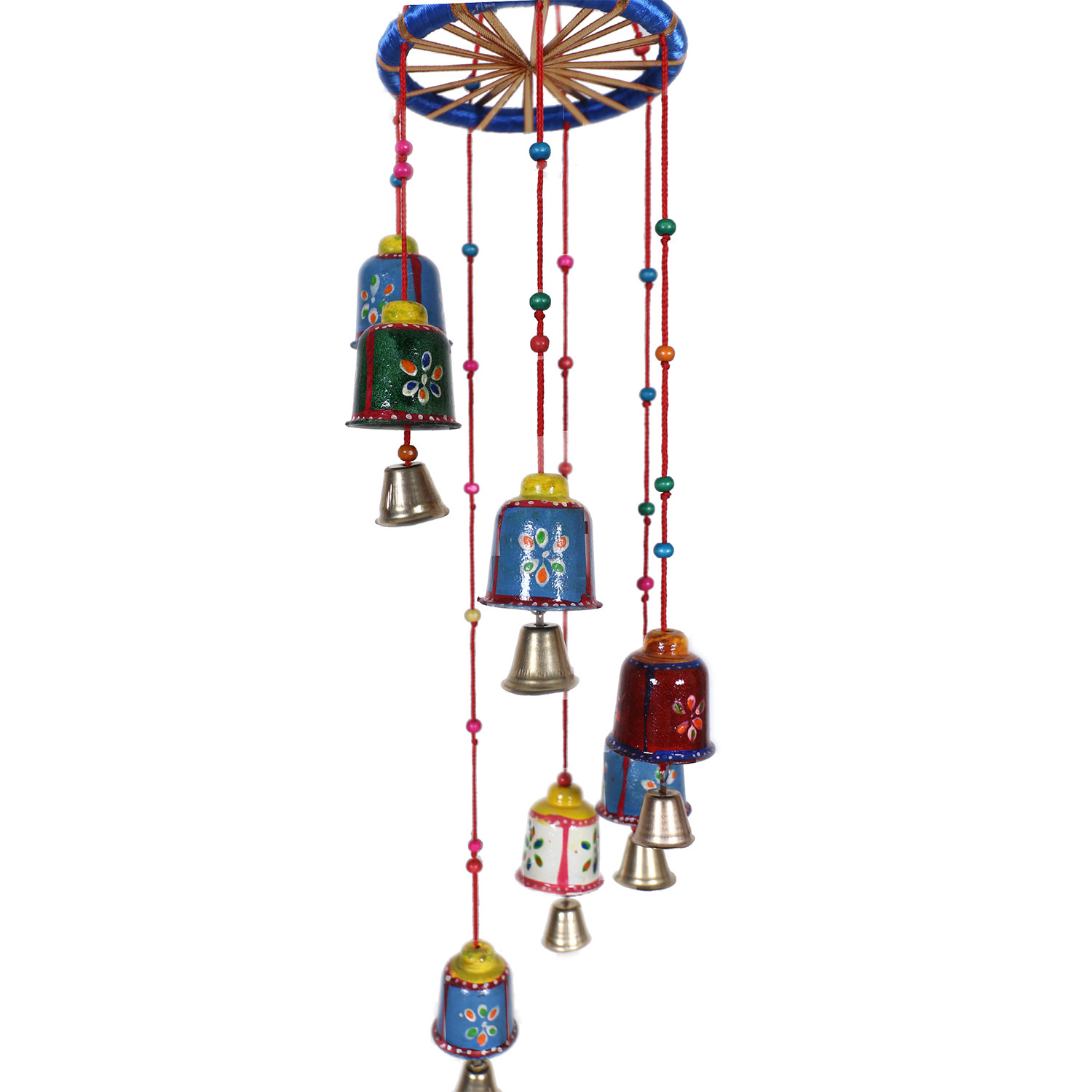 Kuber Industries Handcrafted Wall Hanging Bells With Ring|Traditional Rajasthani Hand Painted Bells For Home Decoration (Multicolor)