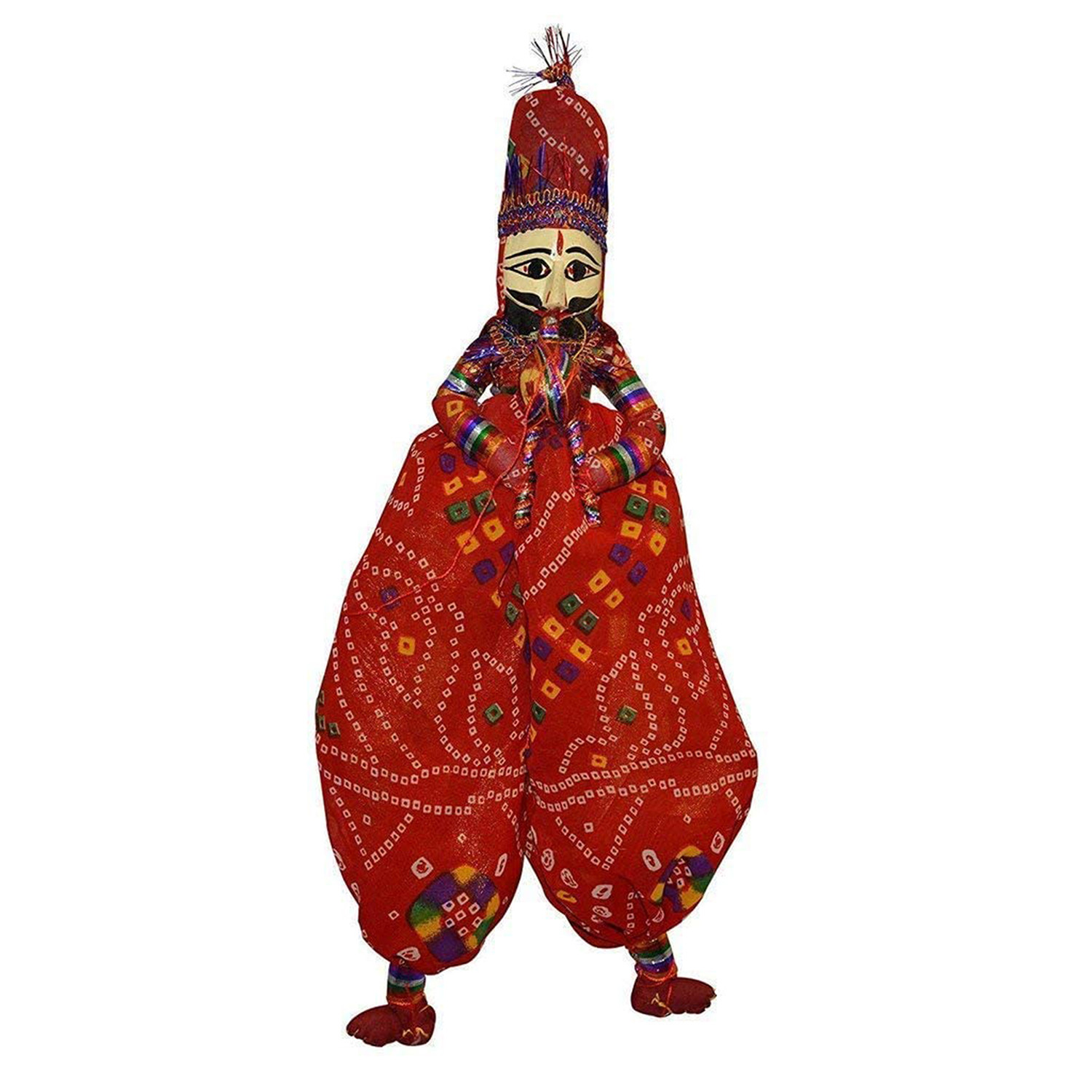 Kuber Industries Handcrafted Wood Folk Puppets Pair|Kathputli|Rajasthani Dolls Art For Cultural Program & Home Décor (Red)