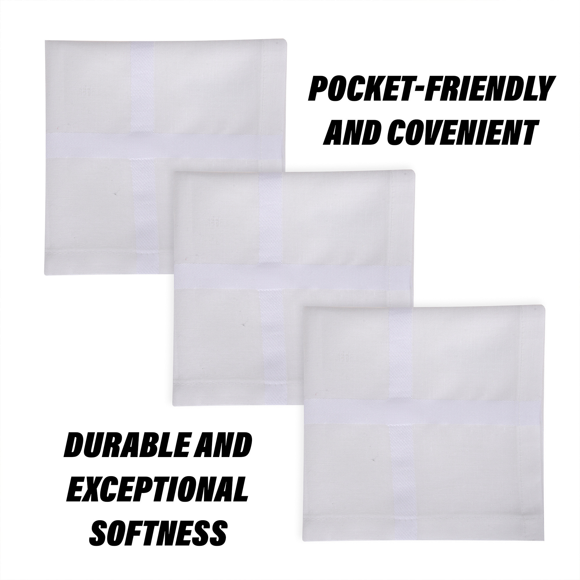 Kuber Industries Handkerchief  Premium Cotton Fabric  Handkerchief for men  Handkerchief for Boys  Mens Handkerchief Set  Plain Self Dot  24000  Pack of 6  White