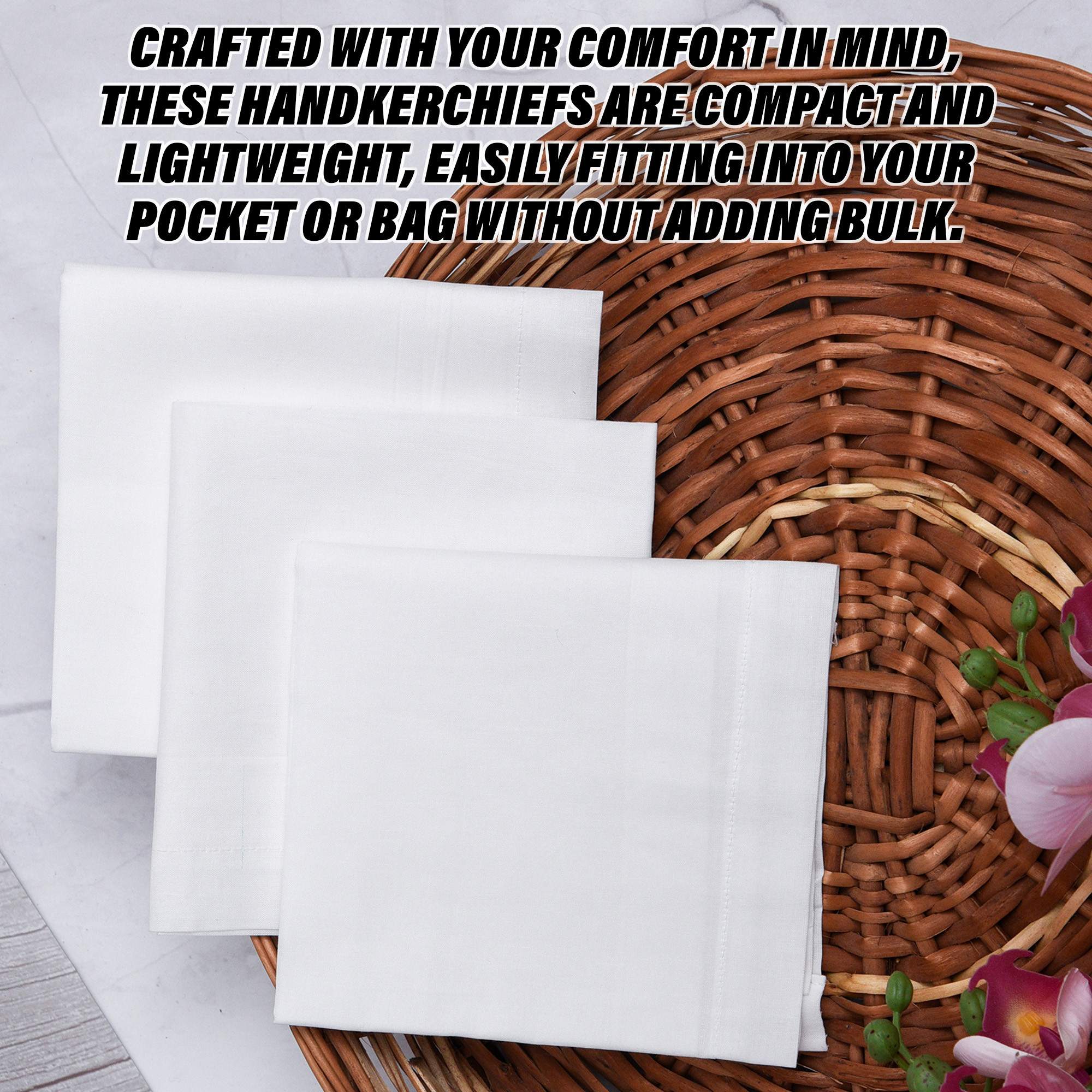 Kuber Industries Handkerchief | Premium Cotton Fabric | Handkerchief for men | Handkerchief for Boys | Men's Handkerchief Set | Plain Fox Hanky Rumal |White