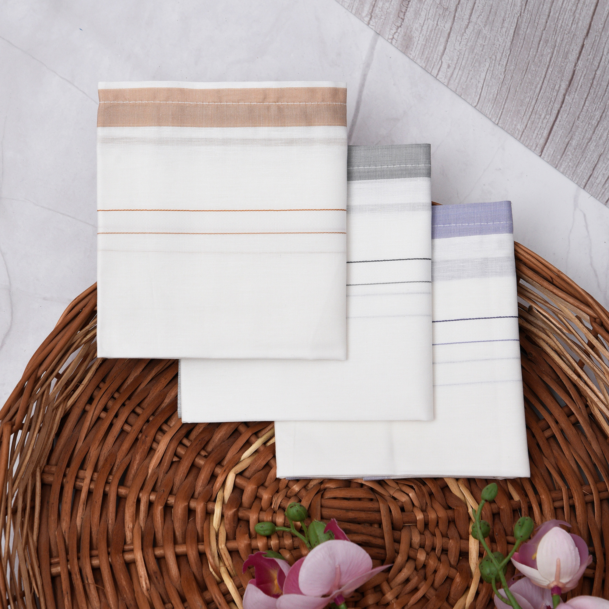 Kuber Industries Handkerchief | Premium Cotton Fabric | Handkerchief for men | Handkerchief for Boys | Men's Handkerchief Set | Fancy Border | 24025 |White