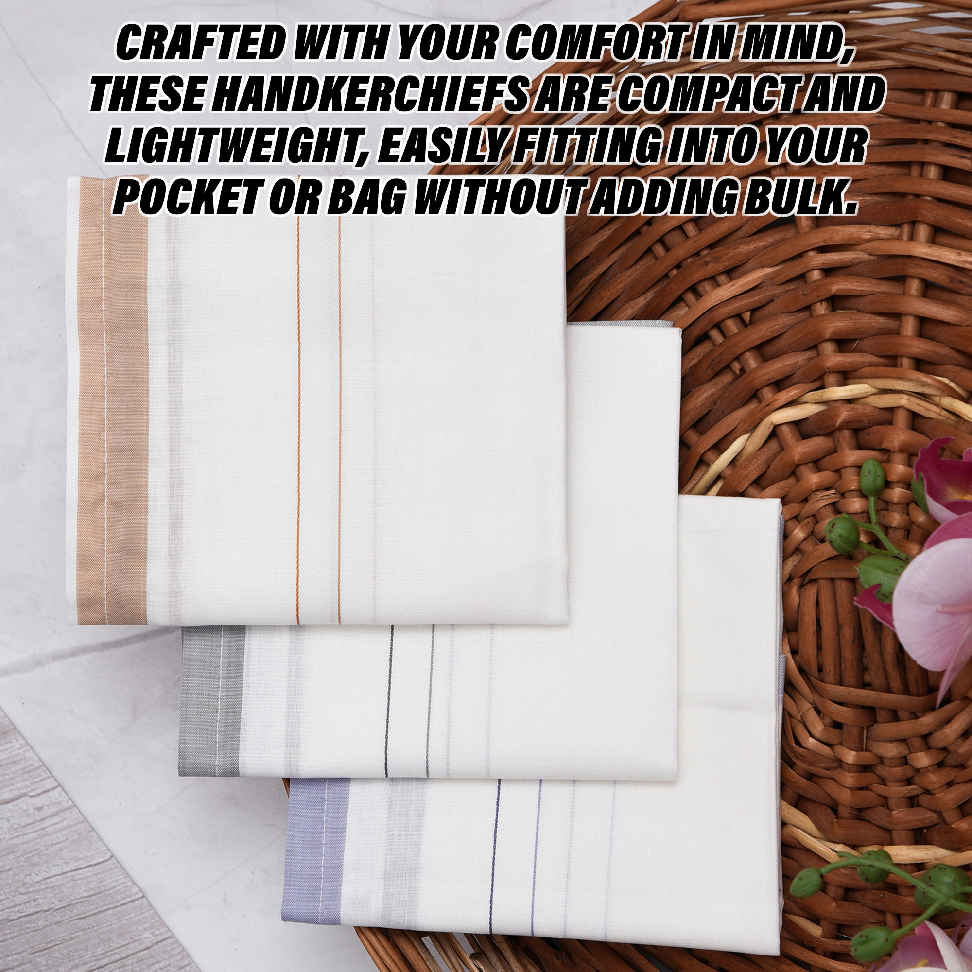 Kuber Industries Handkerchief | Premium Cotton Fabric | Handkerchief for men | Handkerchief for Boys | Men's Handkerchief Set | Fancy Border | 24025 |White