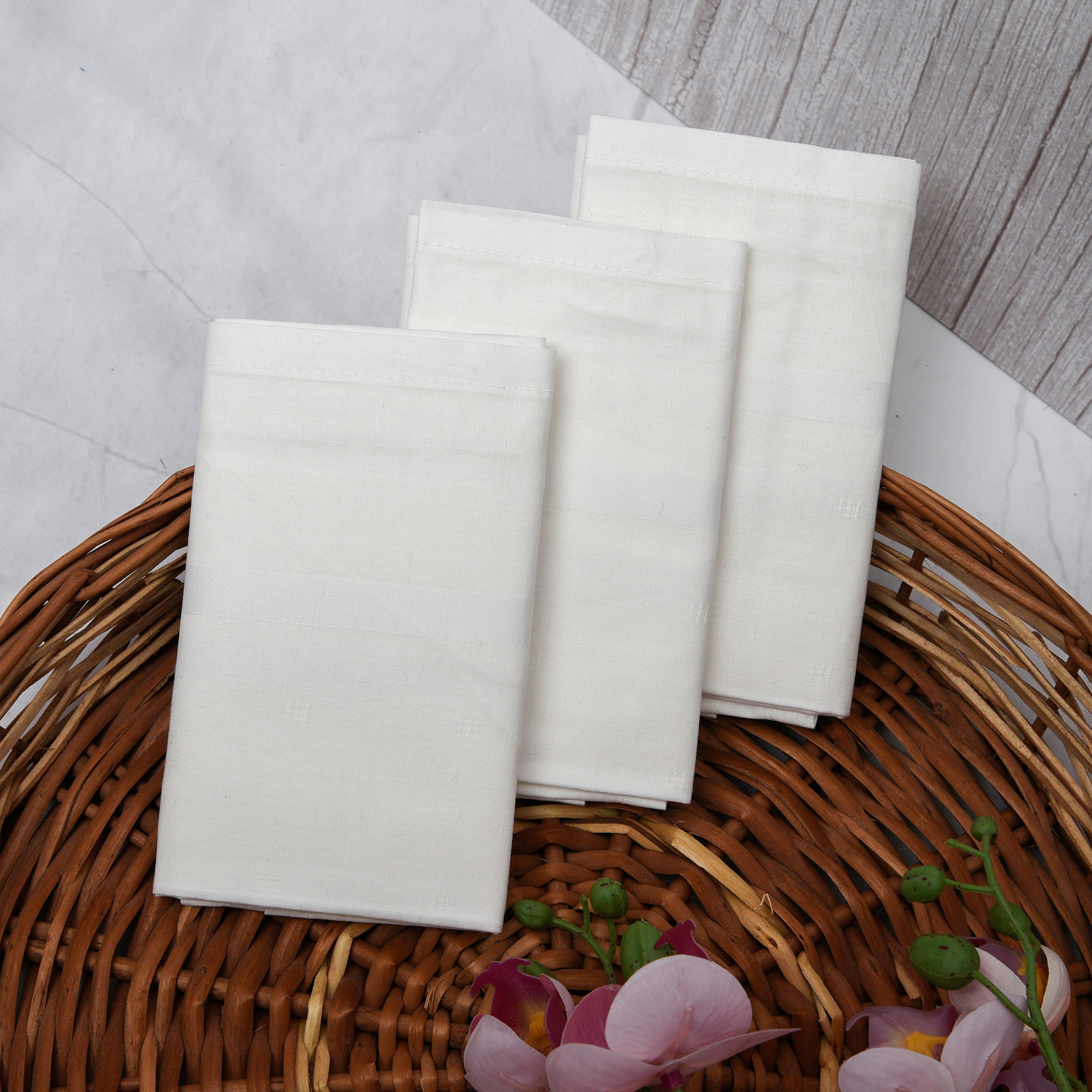 Kuber Industries Handkerchief | Premium Cotton Fabric | Handkerchief for men | Handkerchief for Boys | Men's Handkerchief Set | Plain Self Dot | 24000 |White