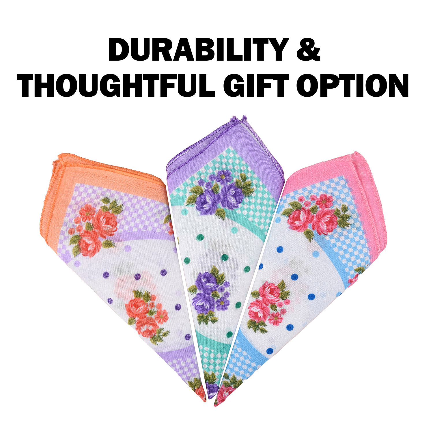 Kuber Industries Handkerchief  Premium Cotton Fabric  Womens Handkerchief  Ladies Rumal  Womens Hankies  Hankies for Girls  Border Printed Surbhi  Pack of 6  Large  White
