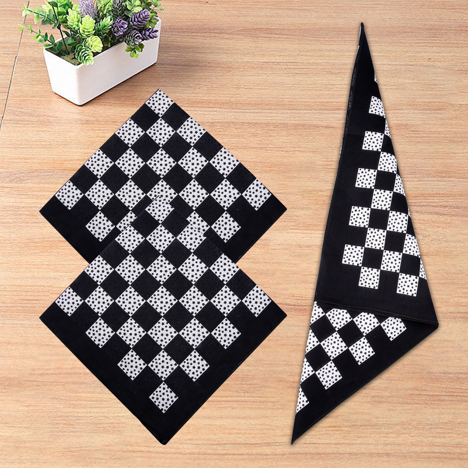 Kuber Industries Handkerchief  Premium Cotton Fabric  Womens Handkerchief  Ladies Rumal  Womens Hankies  Hankies for Girls  Check Print Hanky  2 Piece Set  Extra Large  Black