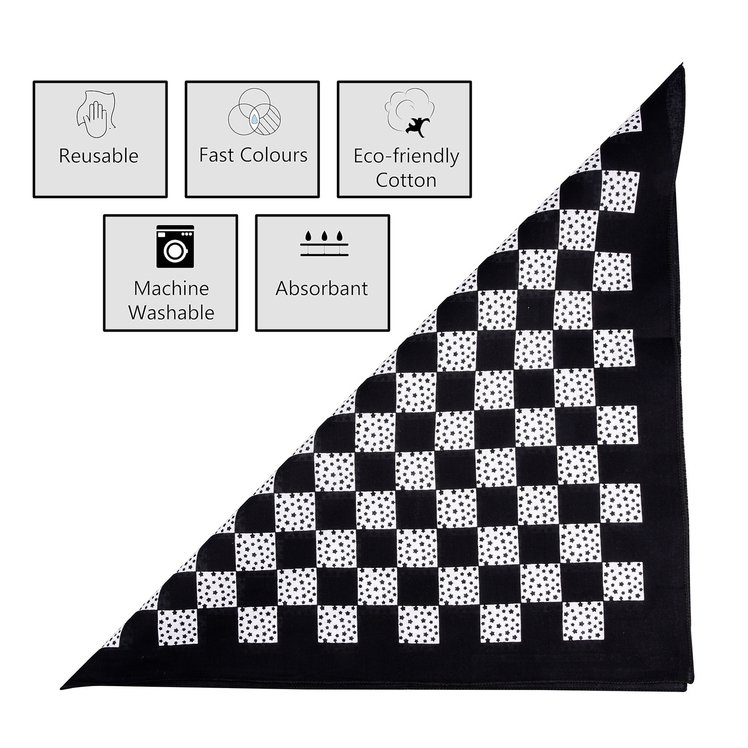 Kuber Industries Handkerchief | Premium Cotton Fabric | Women's Handkerchief | Ladies Rumal | Women's Hankies | Hankies for Girls | Check Print Hanky |Extra Large | Black