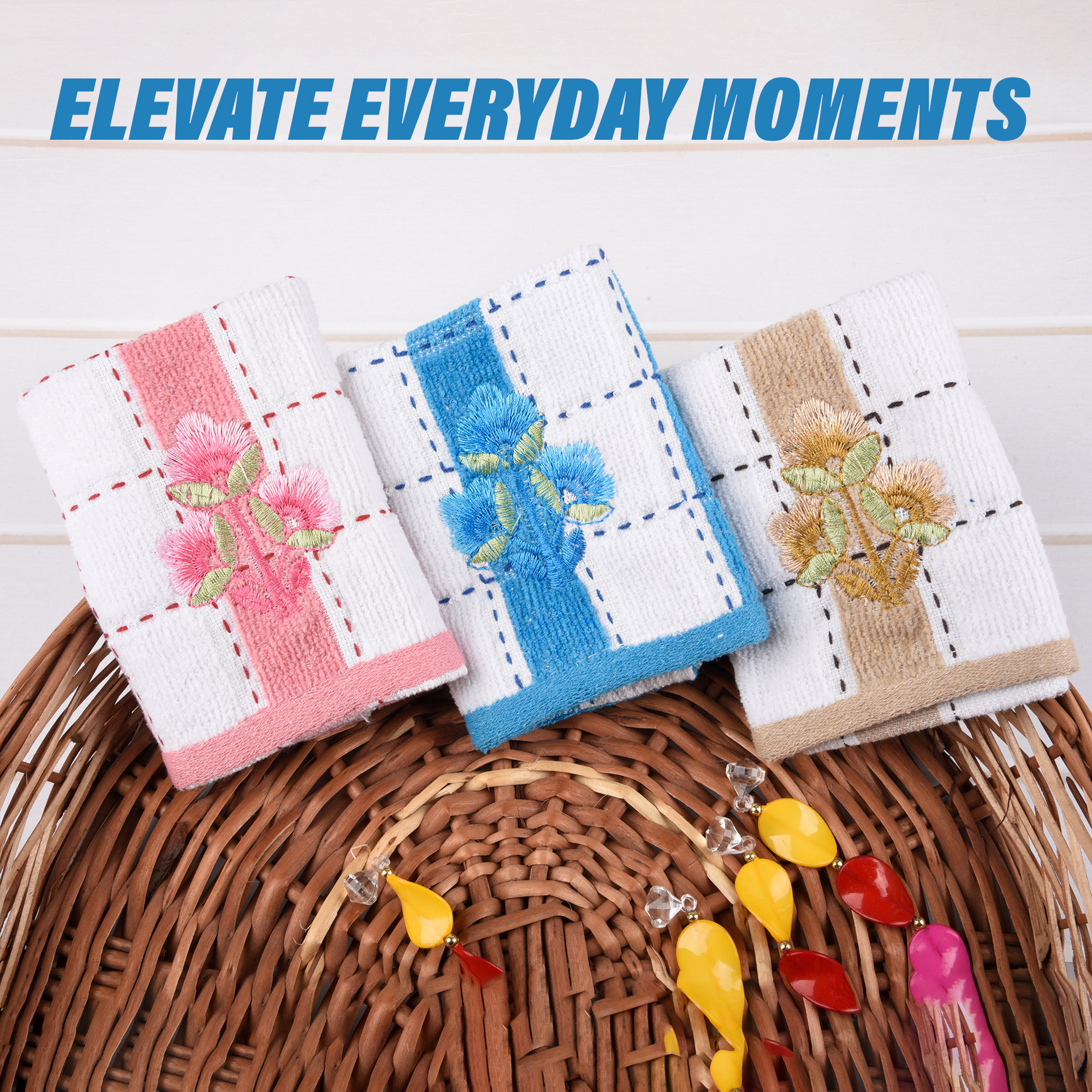 Kuber Industries Handkerchief  Velvet Face Towel  Face Towel  Sweat Absorbent Handkerchief  Lining Embroidary  Face Towel Hankies  Set of 6  Multicolor