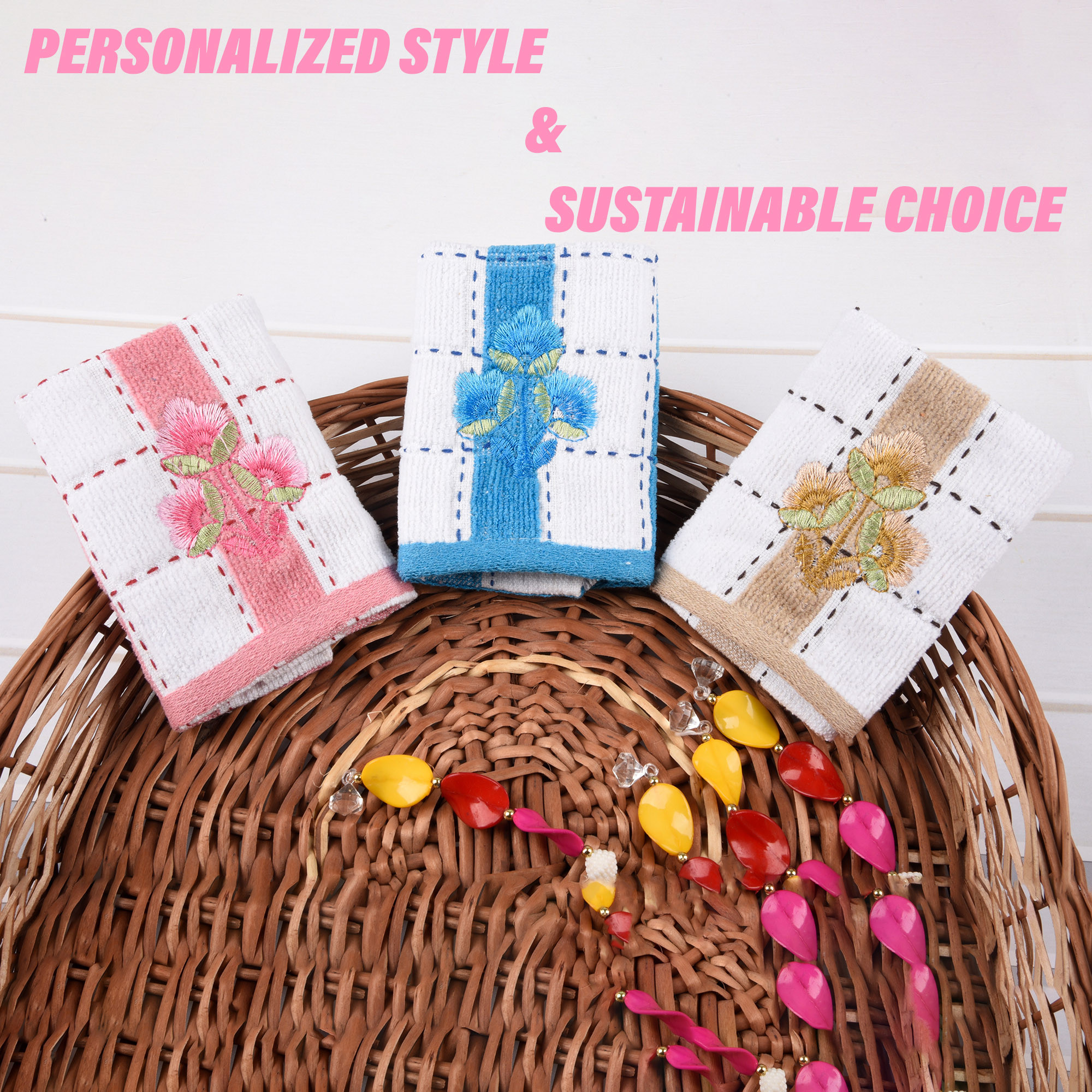 Kuber Industries Handkerchief  Velvet Face Towel  Face Towel  Sweat Absorbent Handkerchief  Lining Embroidary  Face Towel Hankies  Set of 6  Multicolor