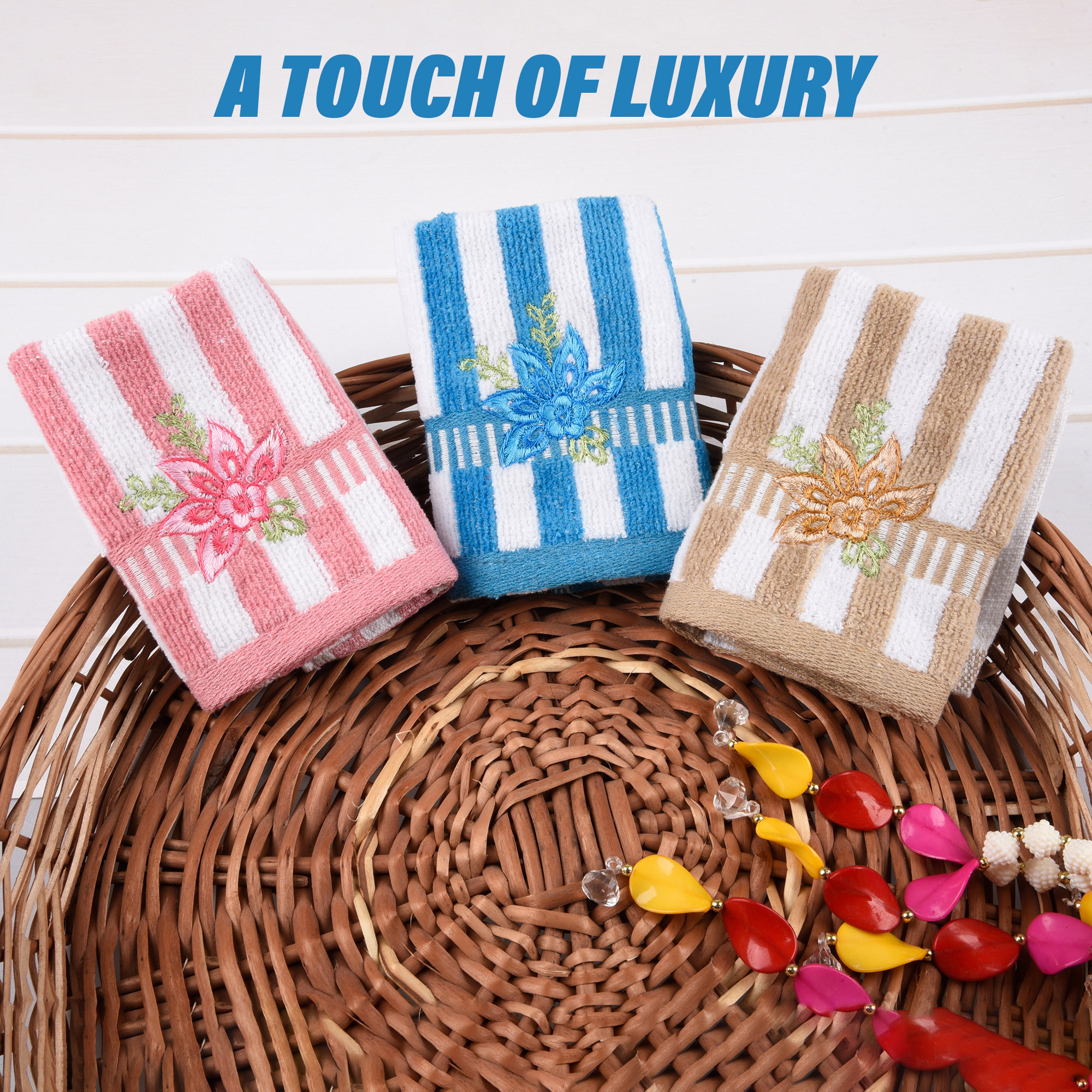 Kuber Industries Handkerchief  Velvet Face Towel  Face Towel  Sweat Absorbent Handkerchief  Lining Embroidary  Face Towel Hankies  Set of 6  Multicolor