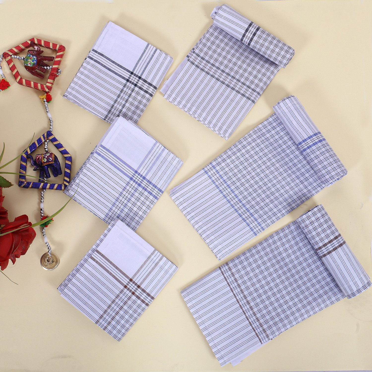Kuber Industries Handkerchiefs | Soft Cotton | Hankies for Mans | Hankies for Boys | Lining Check | Rumal for Mans | Boys | Wicking Sweat | Set of 12 | White