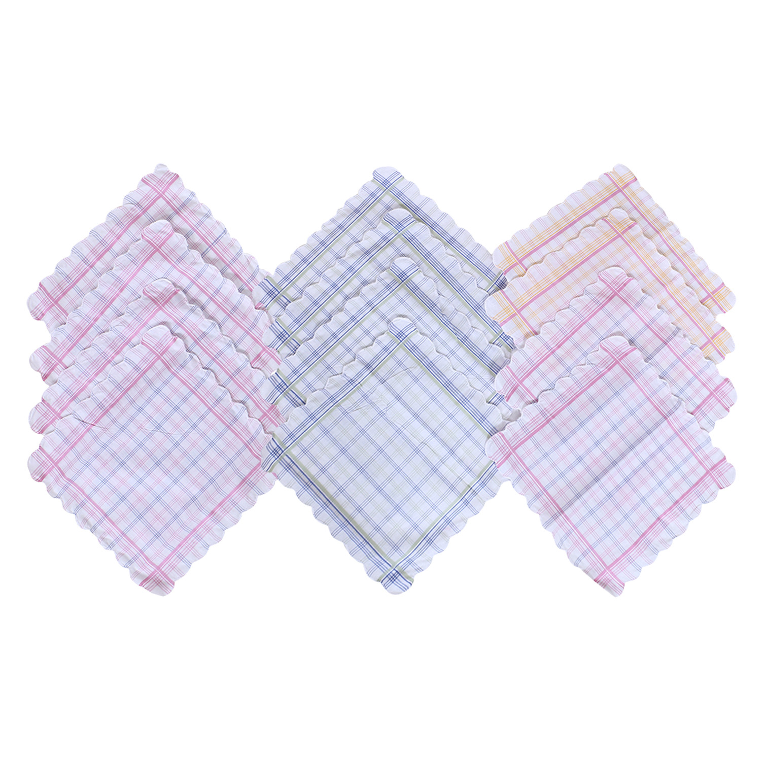 Kuber Industries Handkerchiefs  Soft Cotton  Hankies for Woman  Hankies for Girls  Check Cutwork  Rumal for Woman  Girls  Wicking Sweat  Set of 12  White