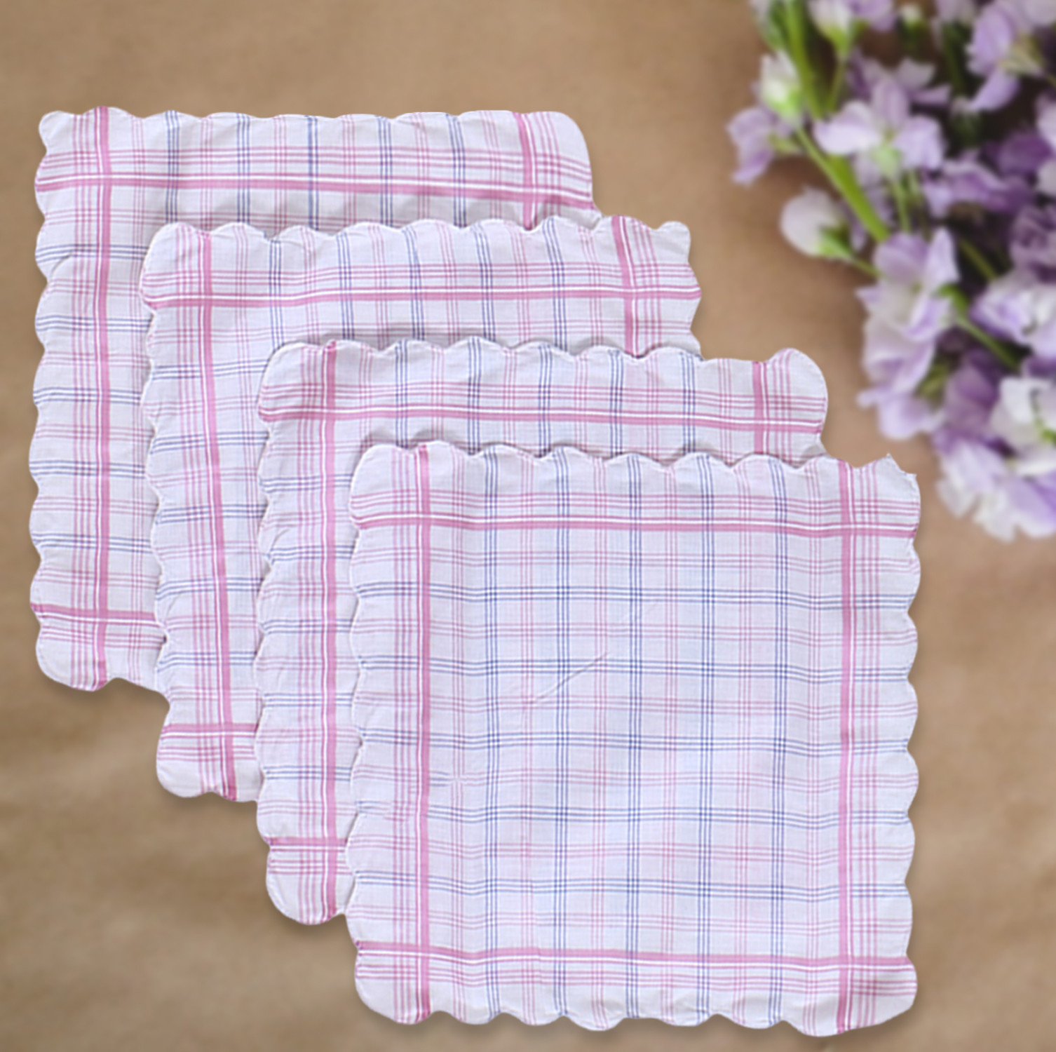 Kuber Industries Handkerchiefs  Soft Cotton  Hankies for Woman  Hankies for Girls  Check Cutwork  Rumal for Woman  Girls  Wicking Sweat  Set of 12  White