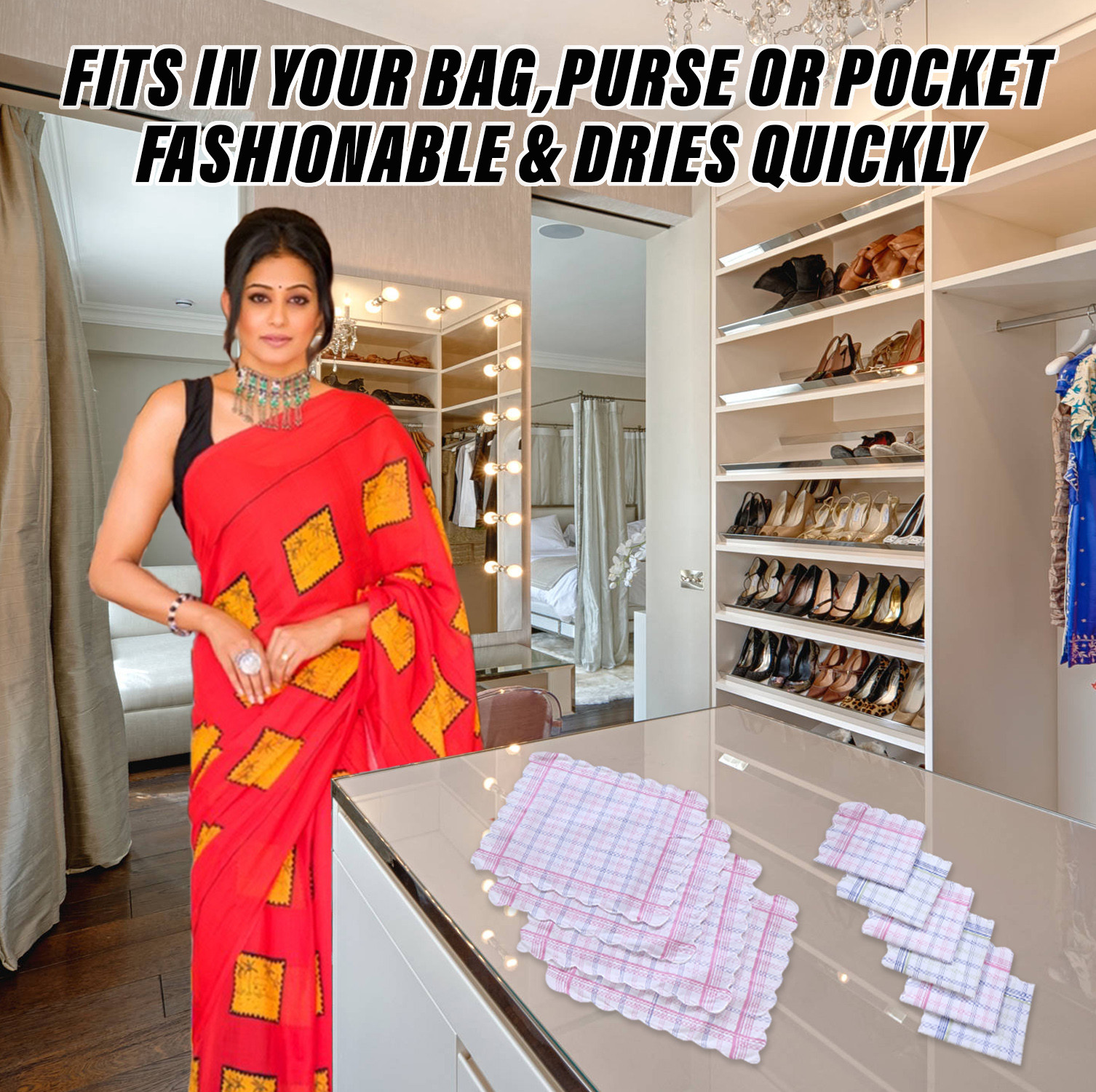 Kuber Industries Handkerchiefs  Soft Cotton  Hankies for Woman  Hankies for Girls  Check Cutwork  Rumal for Woman  Girls  Wicking Sweat  Set of 12  White