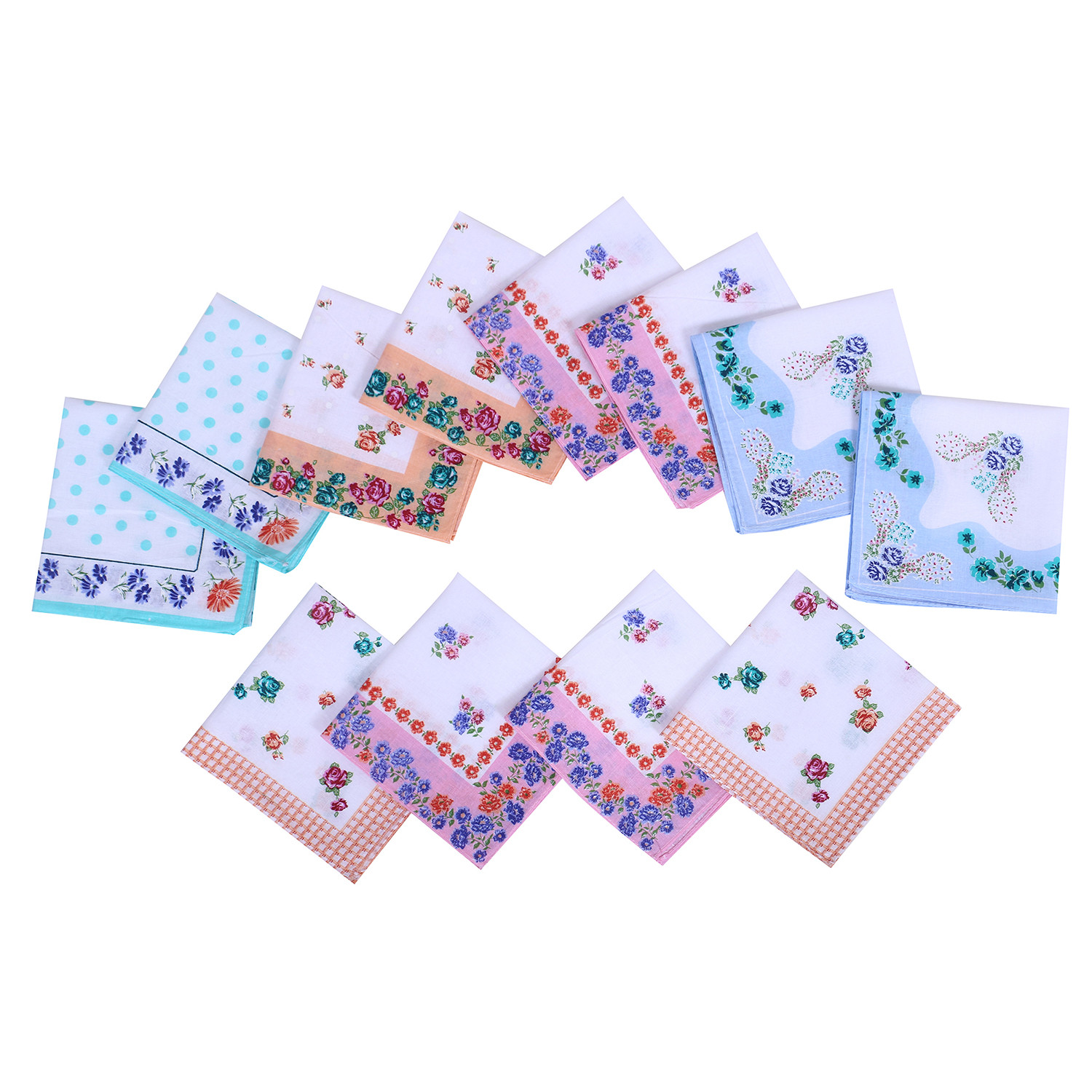 Kuber Industries Handkerchiefs | Soft Cotton Hankies for Woman | Hankies for Girls | White Border Ladies Hanky | Skin Care Hanky for Girls | Set of 12 | Multi