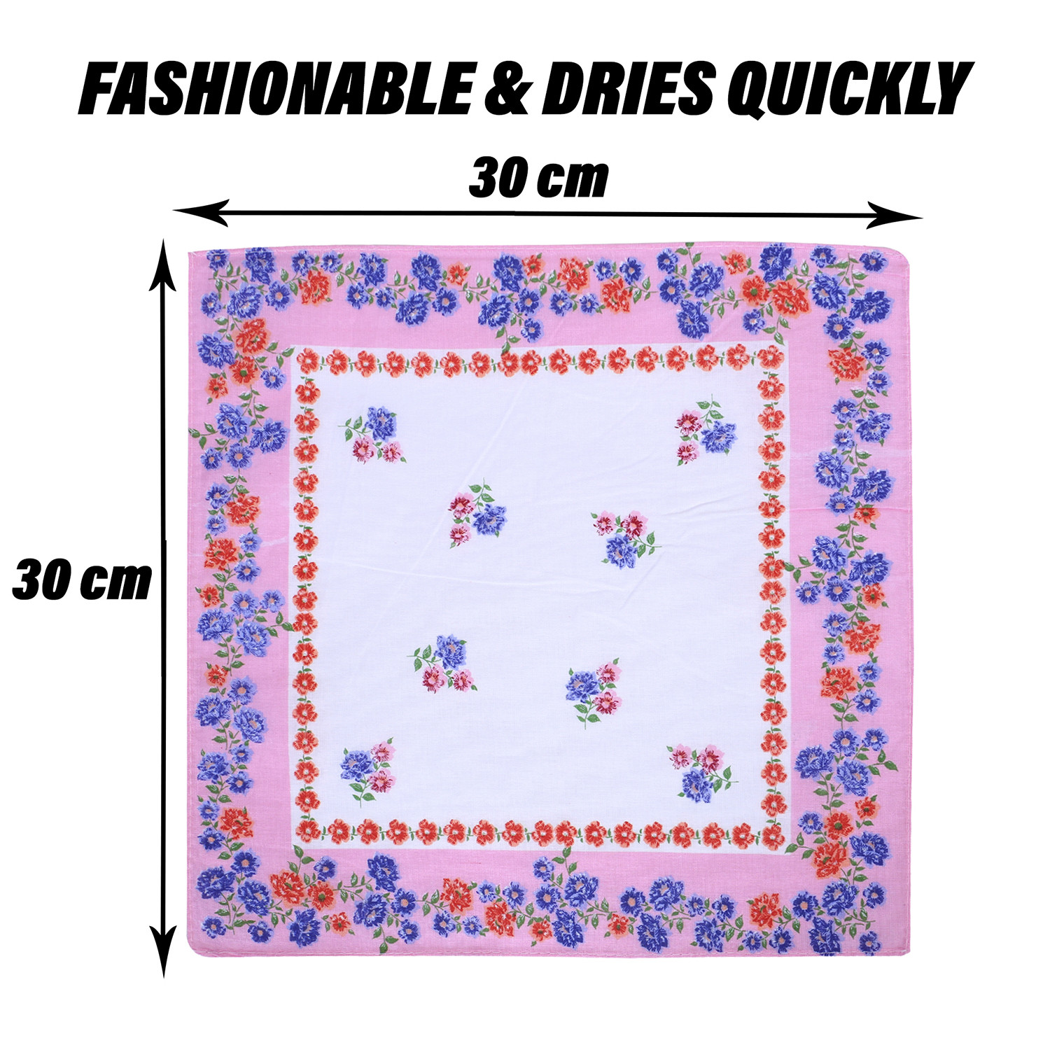 Kuber Industries Handkerchiefs | Soft Cotton Hankies for Woman | Hankies for Girls | White Border Ladies Hanky | Skin Care Hanky for Girls | Set of 12 | Multi