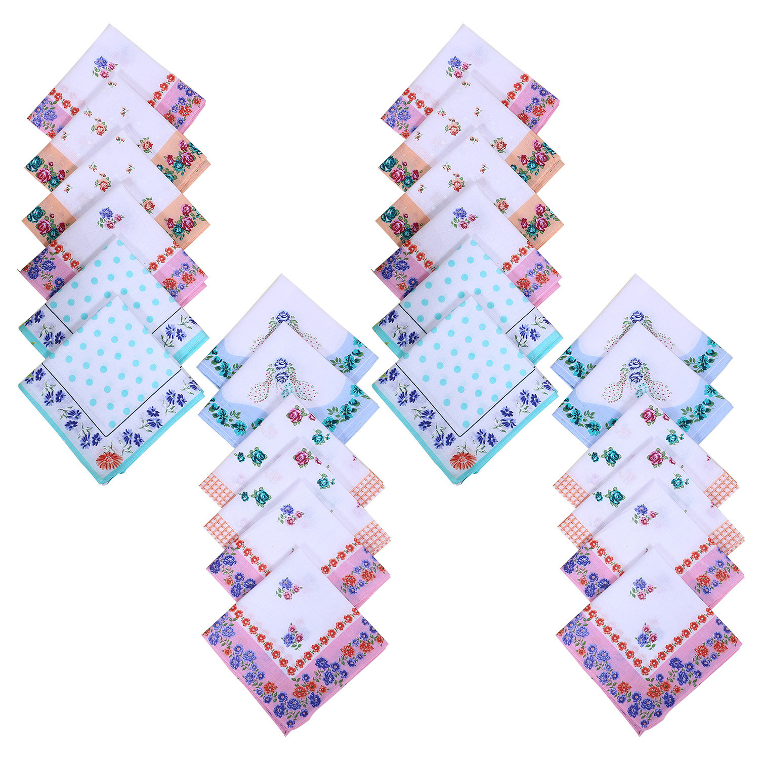 Kuber Industries Handkerchiefs | Soft Cotton Hankies for Woman | Hankies for Girls | White Border Ladies Hanky | Skin Care Hanky for Girls | Set of 12 | Multi