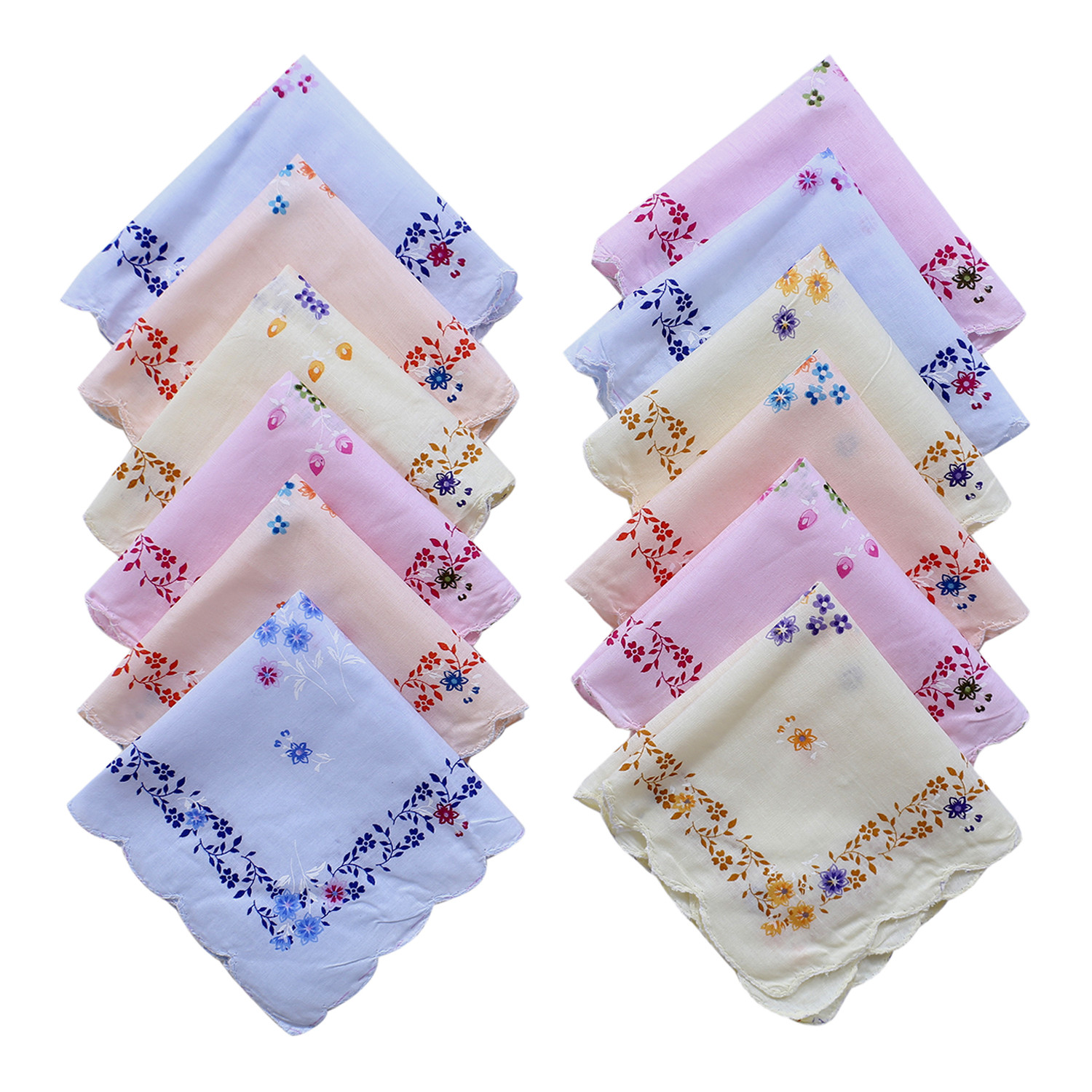 Kuber Industries Handkerchiefs|Leaf Print Cutwork Soft Cotton Hankies For Woman,Girls & Wicking Sweat from Hands,Face,Set of 12 (Multicolor)