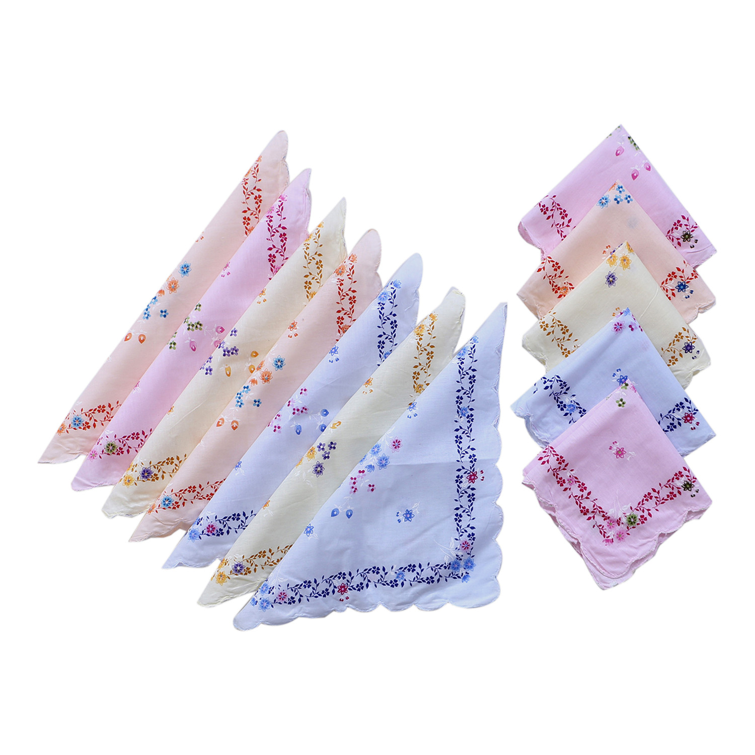 Kuber Industries Handkerchiefs|Leaf Print Cutwork Soft Cotton Hankies For Woman,Girls & Wicking Sweat from Hands,Face,Set of 12 (Multicolor)