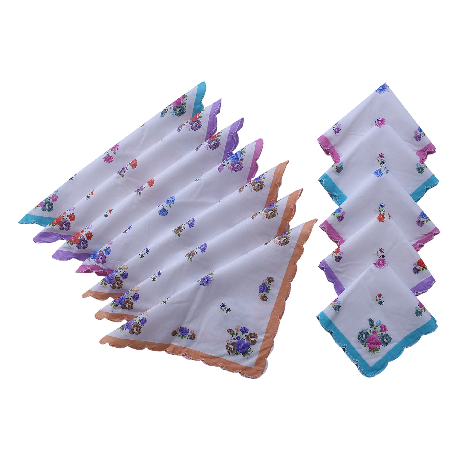 Kuber Industries Handkerchiefs|Multicolored Floral Print Cutwork Soft Cotton Hankies For Woman,Girls & Wicking Sweat from Hands,Face,Set of 12 (Multicolor)