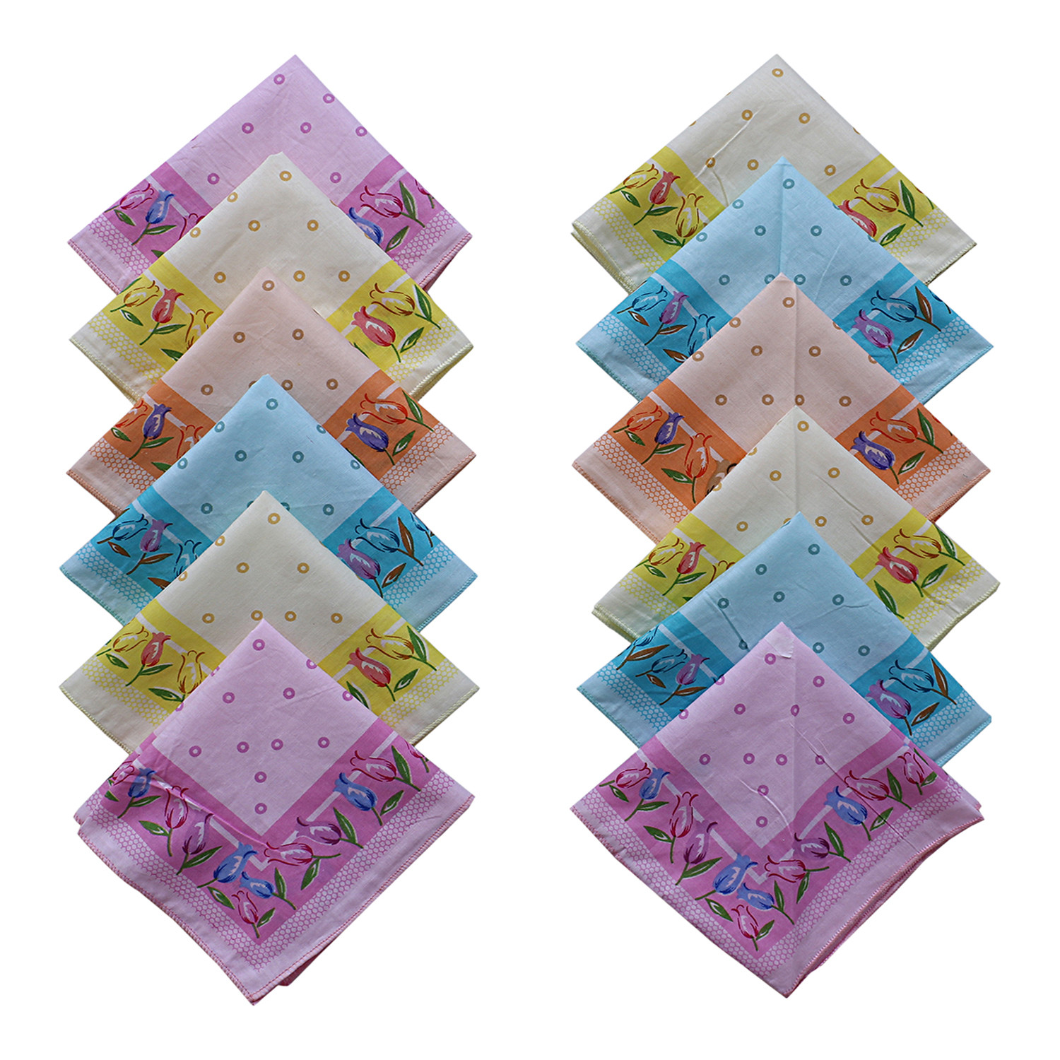 Kuber Industries Handkerchiefs|Rose Bud Print Soft Cotton Hankies For Woman,Girls & Wicking Sweat from Hands,Face,Set of 12 (Multicolor)