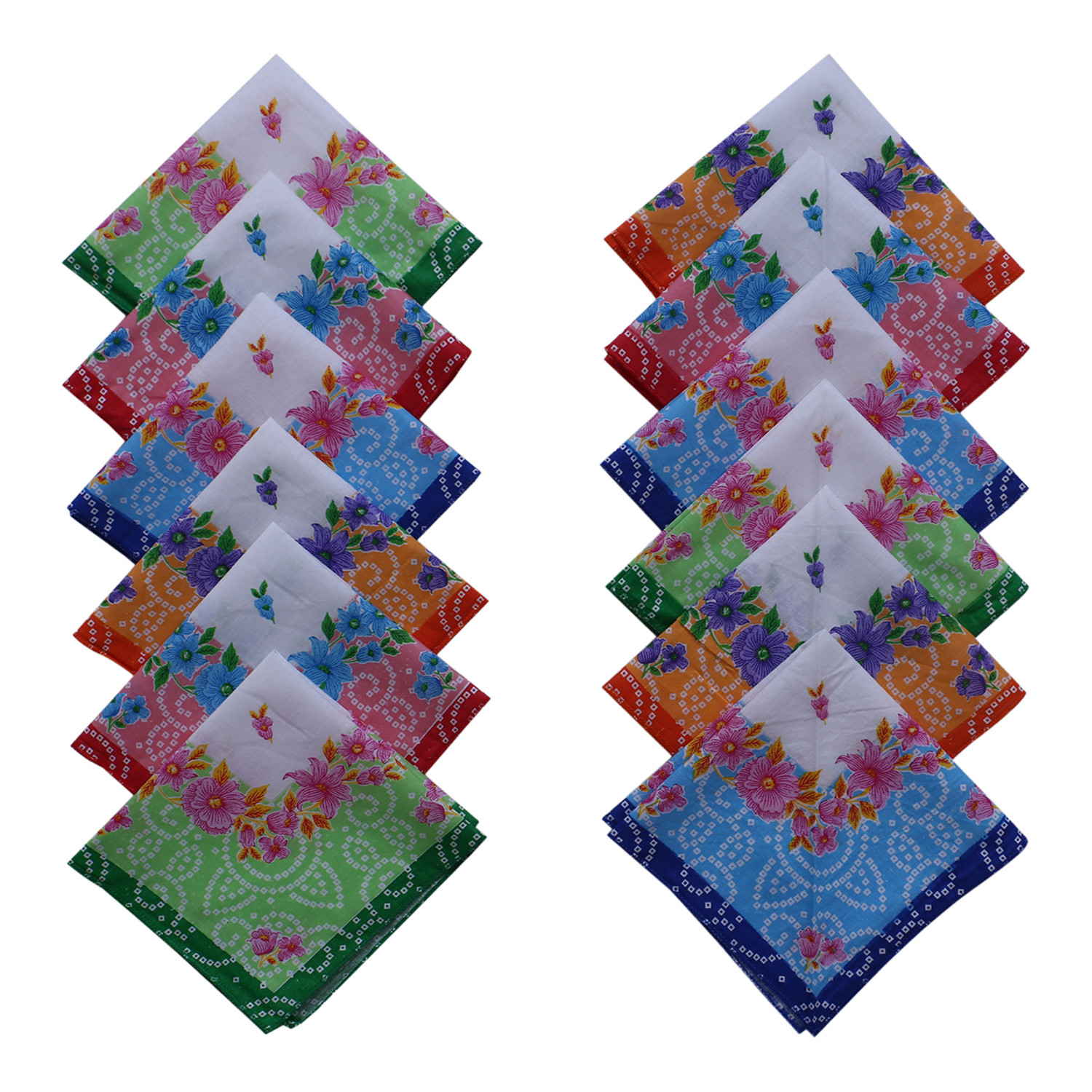 Kuber Industries Handkerchiefs|Soft Cotton Bandhani Print Hankies For Woman,Girls & Wicking Sweat from Hands,Face,Set of 12 (Multicolor)
