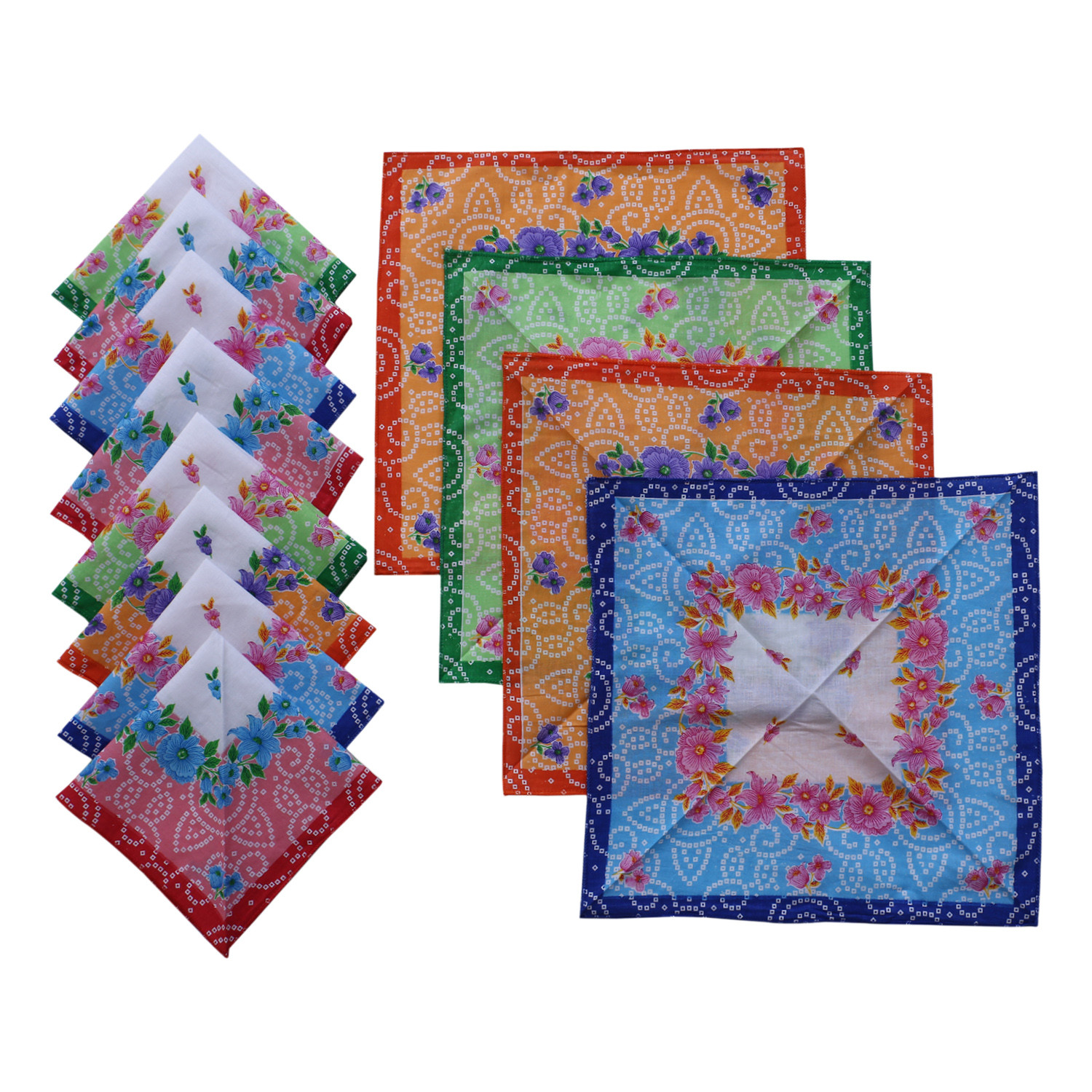Kuber Industries Handkerchiefs|Soft Cotton Bandhani Print Hankies For Woman,Girls & Wicking Sweat from Hands,Face,Set of 12 (Multicolor)