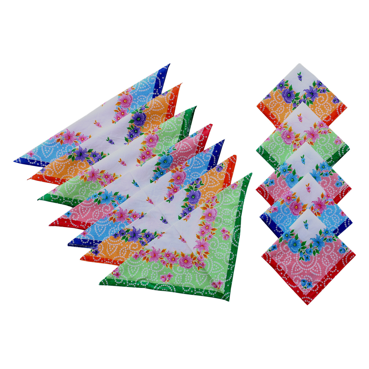 Kuber Industries Handkerchiefs|Soft Cotton Bandhani Print Hankies For Woman,Girls & Wicking Sweat from Hands,Face,Set of 12 (Multicolor)