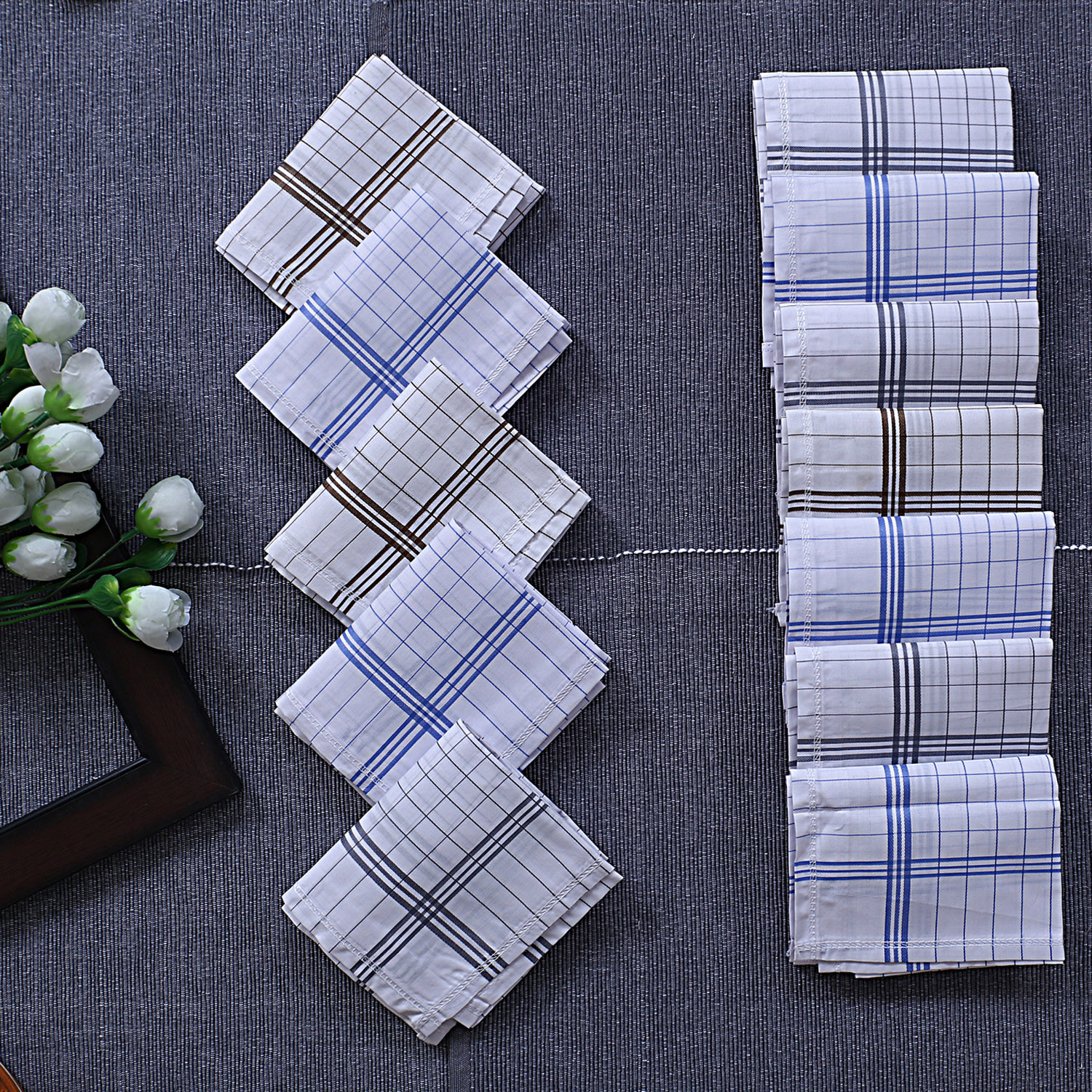 Kuber Industries Handkerchiefs|Sweat Absorbent Check Print Soft Cotton Hankies For Man,Boys & Wicking Sweat from Hands,Face (White)