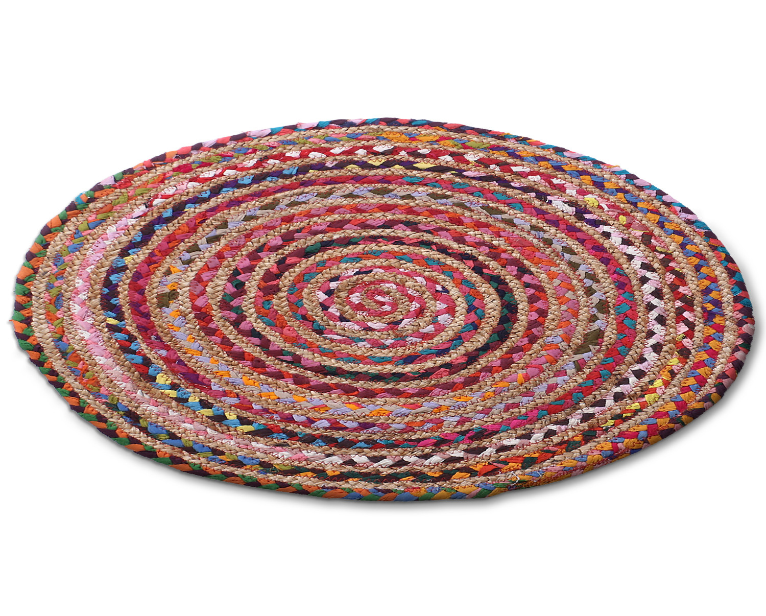 Kuber Industries Handmade Braided Area Rug|Organic Natural Jute Door Mat|Carpet For Bedroom,Living Room,Dining Room,65x65 cm,(Multicolor)