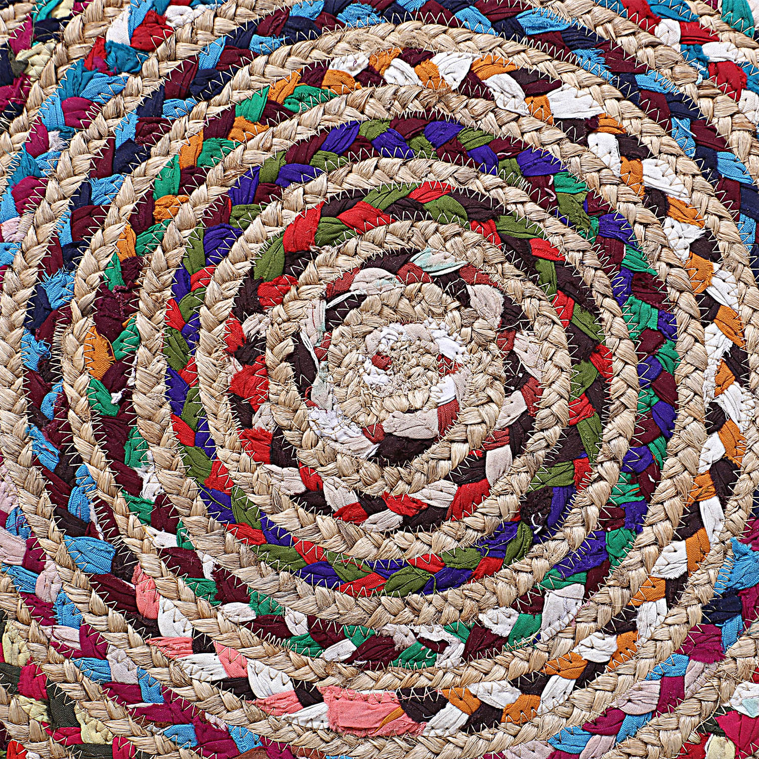 Kuber Industries Handmade Braided Area Rug|Organic Natural Jute Multi Circle Border Door Mat|Carpet For Bedroom,Living Room,Dining Room,92x92 cm,(Multicolor)