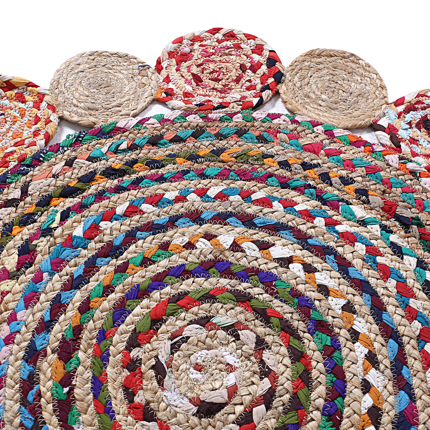 Kuber Industries Handmade Braided Area Rug|Organic Natural Jute Multi Circle Border Door Mat|Carpet For Bedroom,Living Room,Dining Room,92x92 cm,(Multicolor)