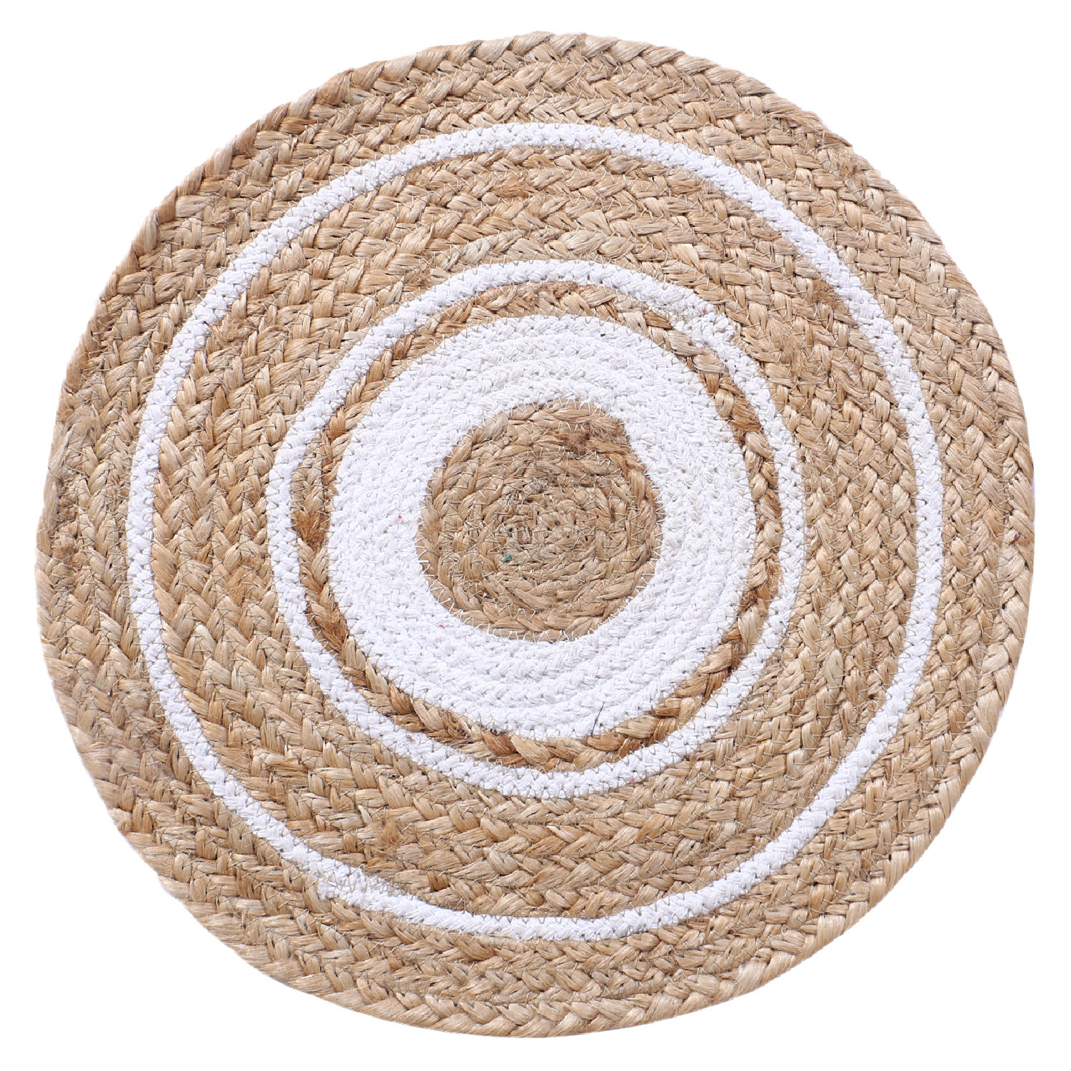 Kuber Industries Handmade Braided Carpet Rugs|Traditional Spiral Design Jute Placemat|Table Top Mat For Bedroom,Living Room,Dining Room,36x36 cm,(White)