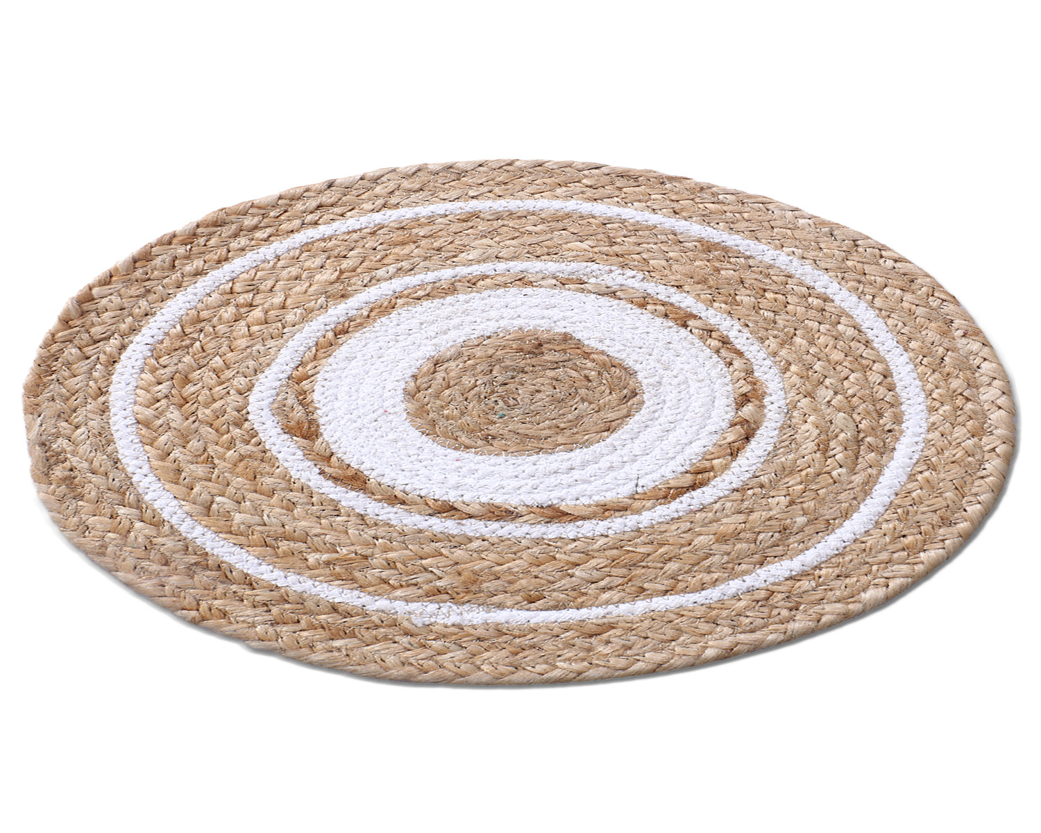 Kuber Industries Handmade Braided Carpet Rugs|Traditional Spiral Design Jute Placemat|Table Top Mat For Bedroom,Living Room,Dining Room,36x36 cm,(White)