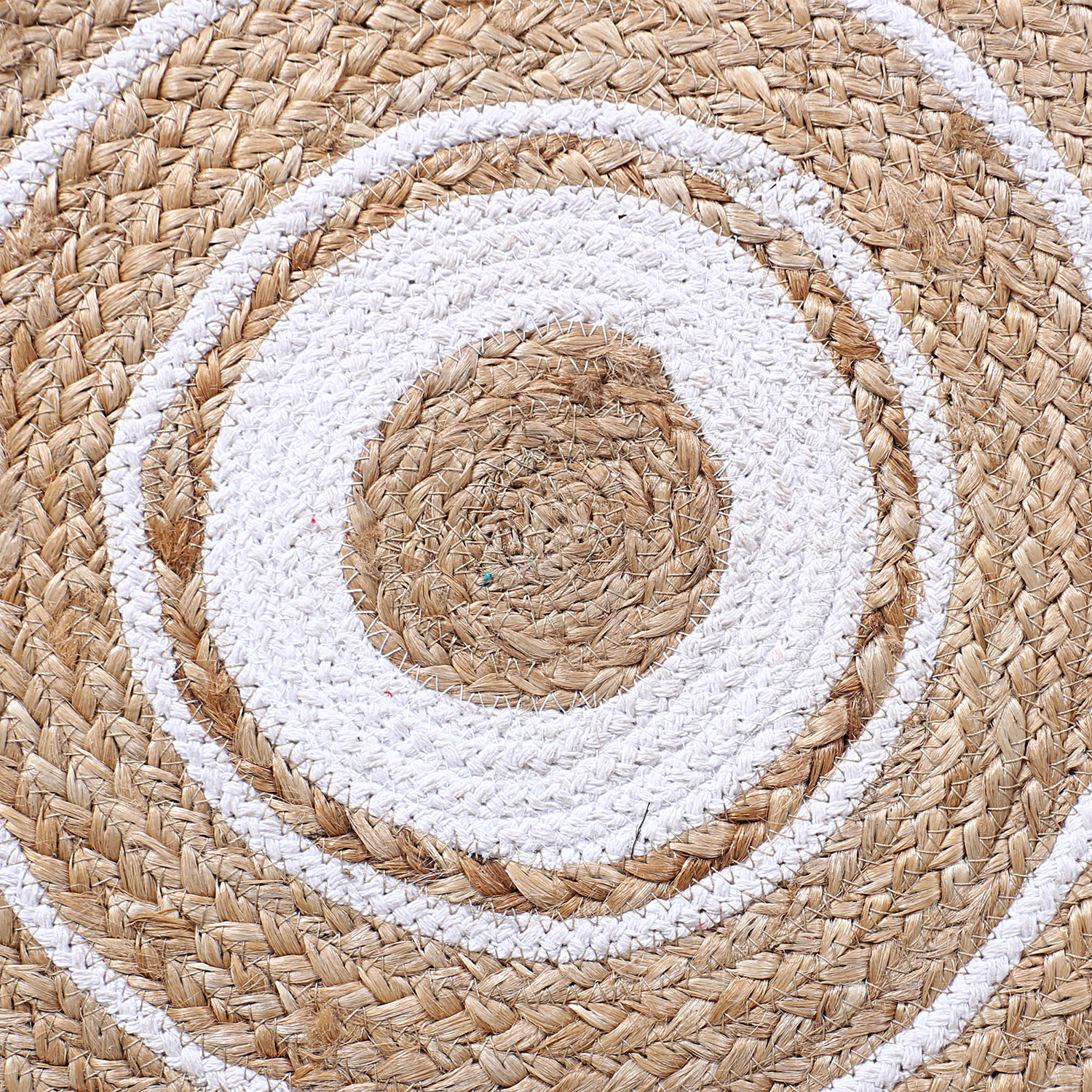 Kuber Industries Handmade Braided Carpet Rugs|Traditional Spiral Design Jute Placemat|Table Top Mat For Bedroom,Living Room,Dining Room,36x36 cm,(White)
