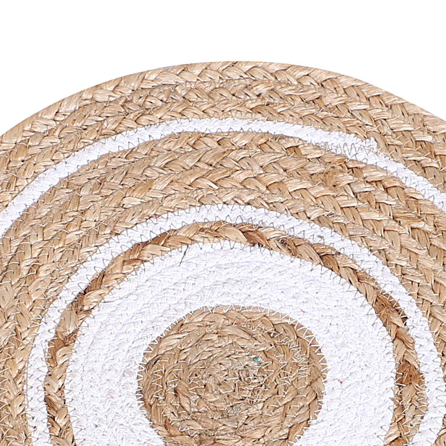 Kuber Industries Handmade Braided Carpet Rugs|Traditional Spiral Design Jute Placemat|Table Top Mat For Bedroom,Living Room,Dining Room,36x36 cm,(White)
