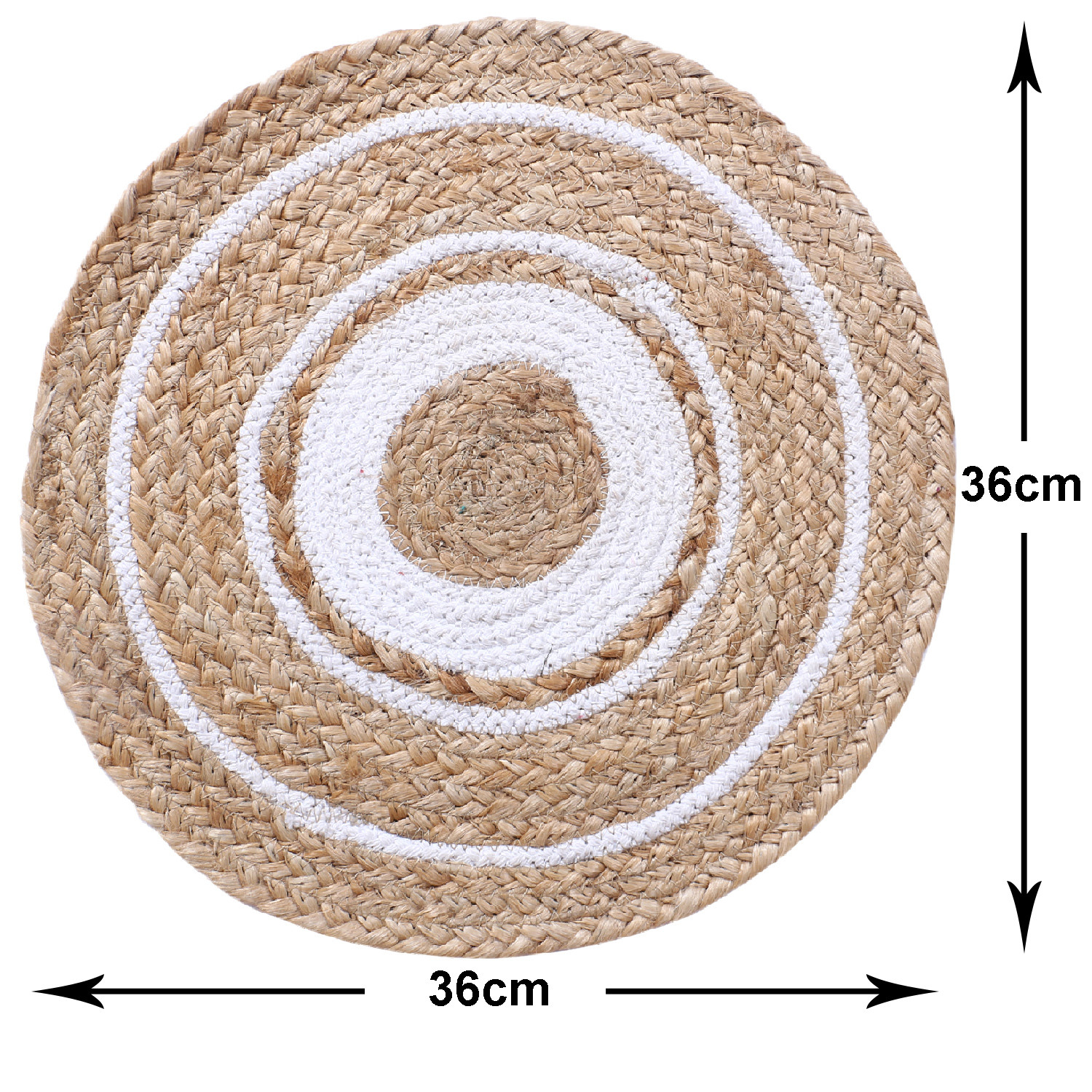 Kuber Industries Handmade Braided Carpet Rugs|Traditional Spiral Design Jute Placemat|Table Top Mat For Bedroom,Living Room,Dining Room,36x36 cm,(White)