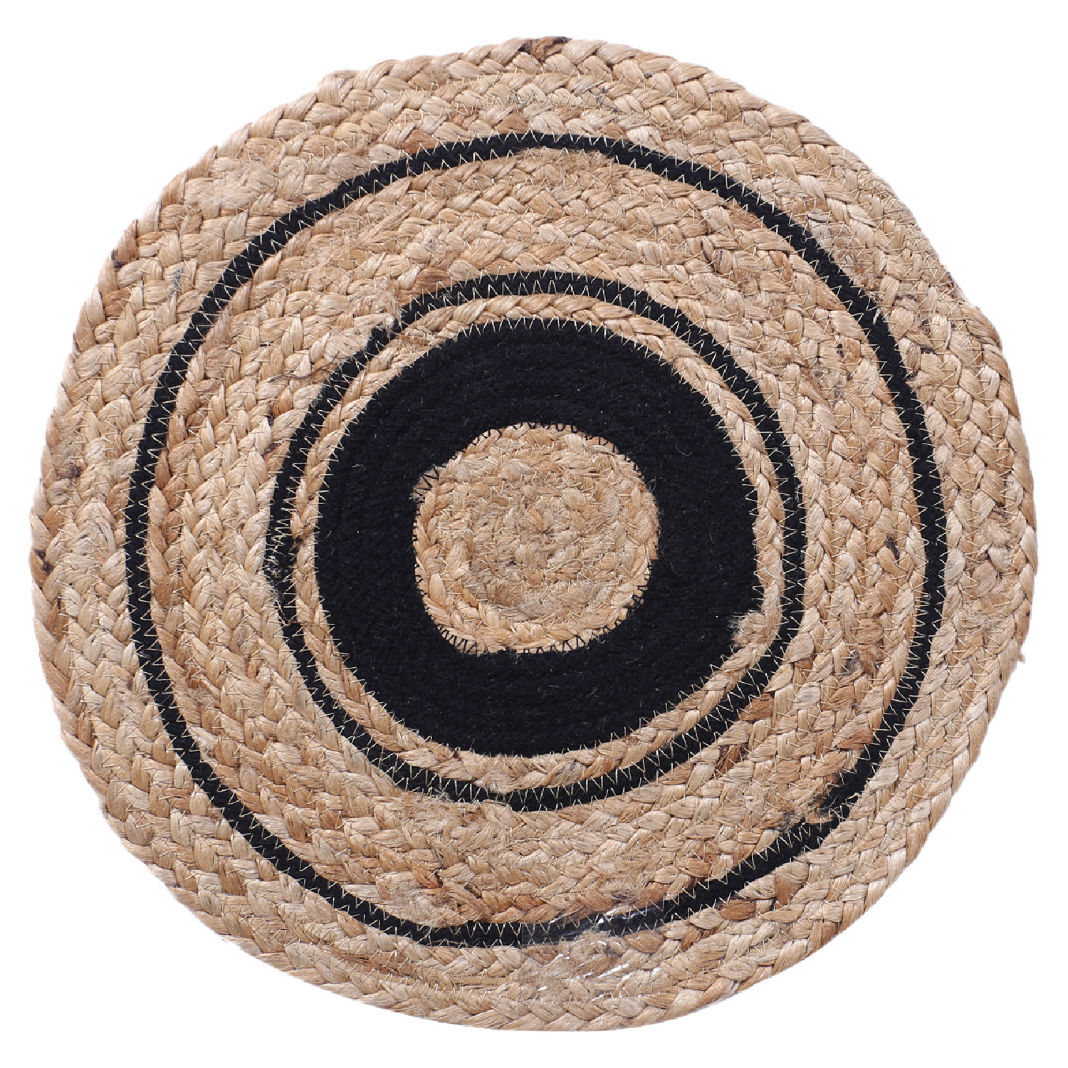 Kuber Industries Handmade Carpet|Cotton Circular Shape Black Layer Placemat|Jute Table Top Mat For Living Room,Dining Room & Home Décor,35x35 cm,(Brown)
