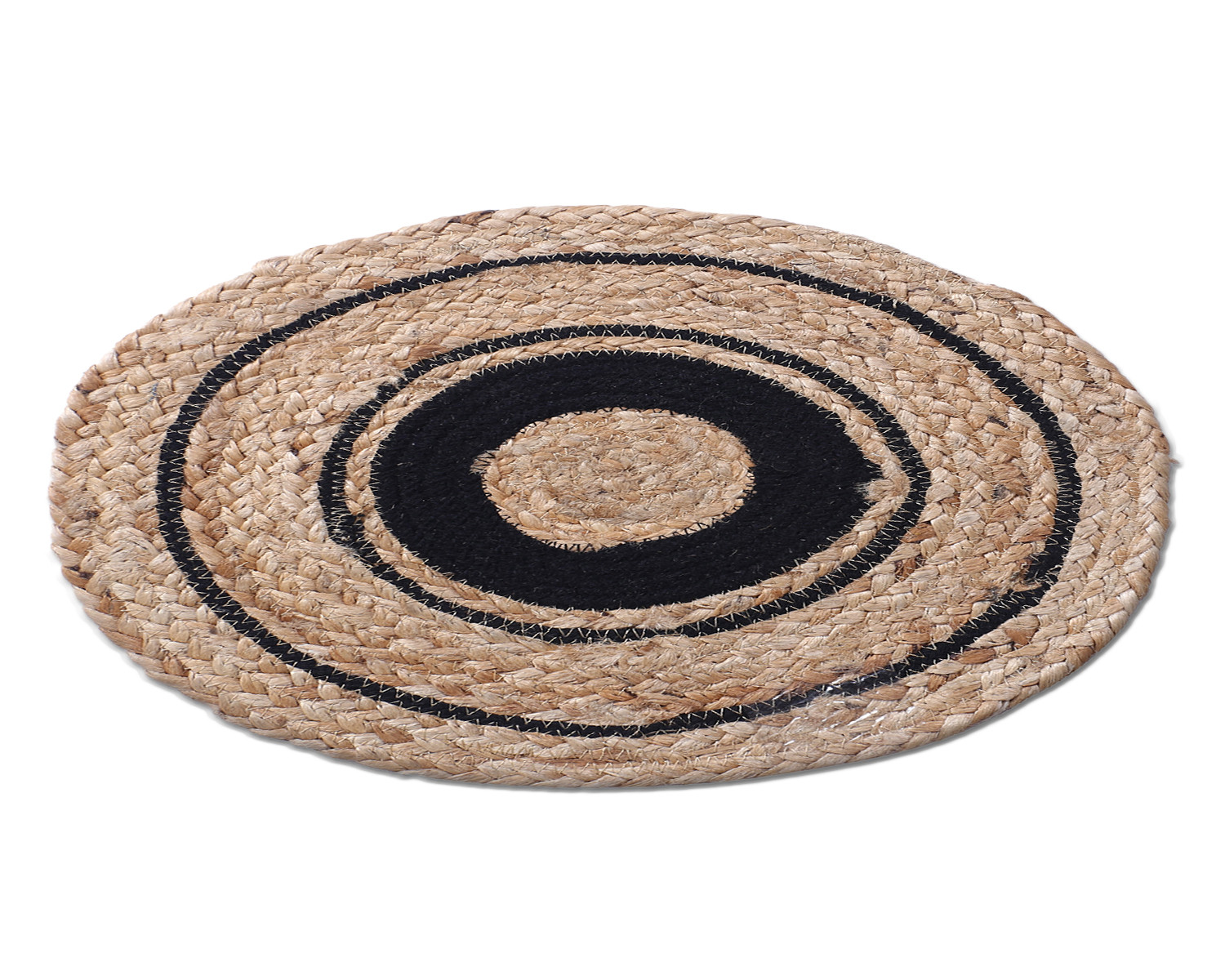 Kuber Industries Handmade Carpet|Cotton Circular Shape Black Layer Placemat|Jute Table Top Mat For Living Room,Dining Room & Home Décor,35x35 cm,(Brown)