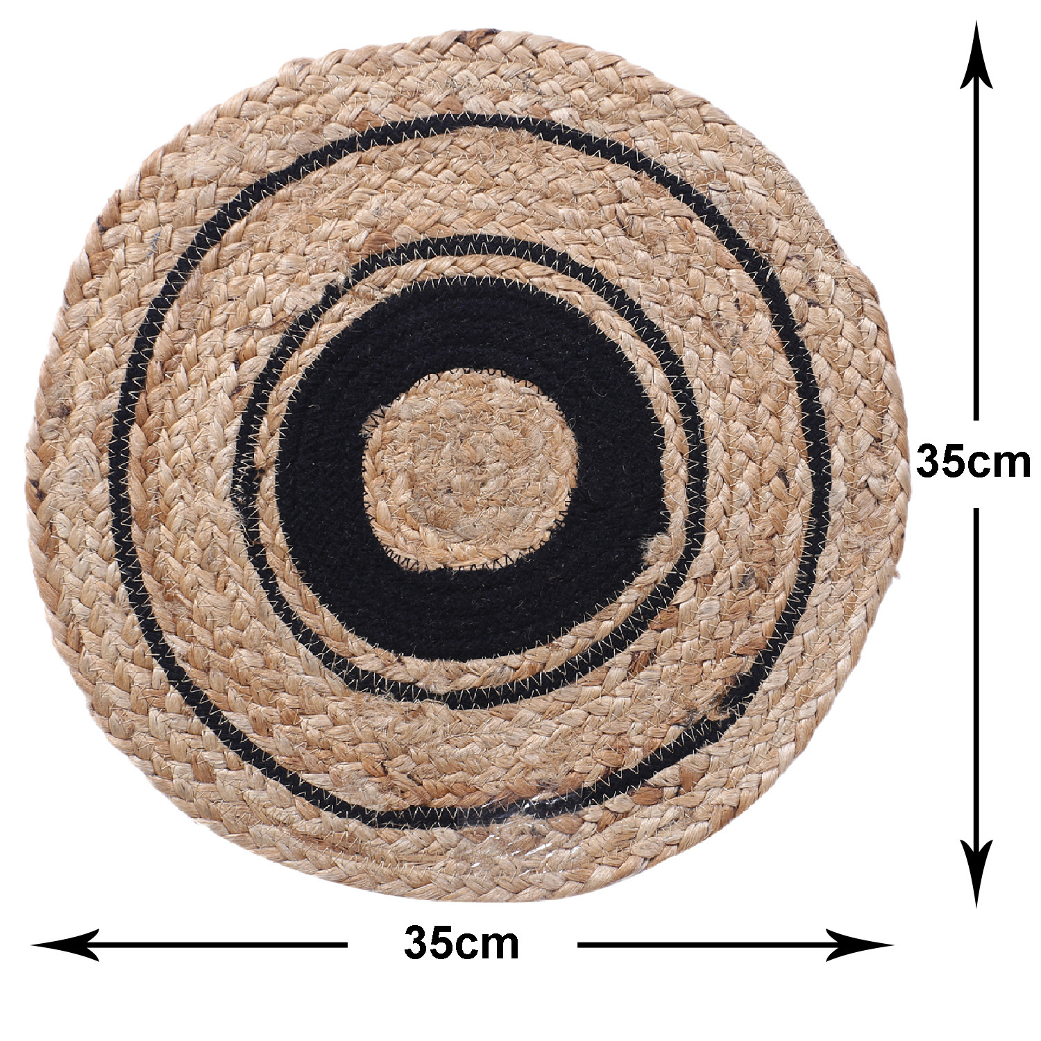 Kuber Industries Handmade Carpet|Cotton Circular Shape Black Layer Placemat|Jute Table Top Mat For Living Room,Dining Room & Home Décor,35x35 cm,(Brown)