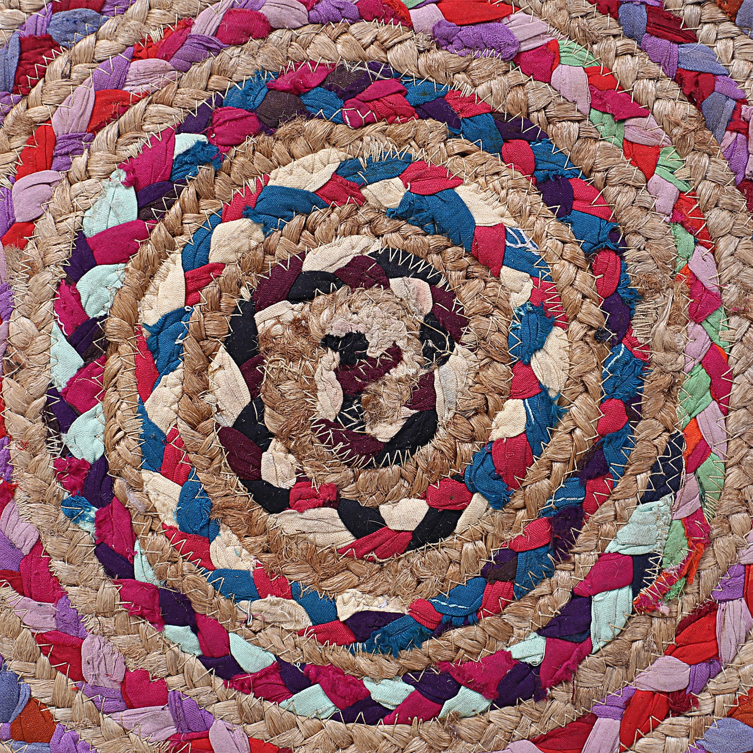 Kuber Industries Handmade Round Braided Carpet Rug|Organic Natural Jute Placemat For Bedroom,Living Room,Dining Room,37x37 cm,(Multicolor)