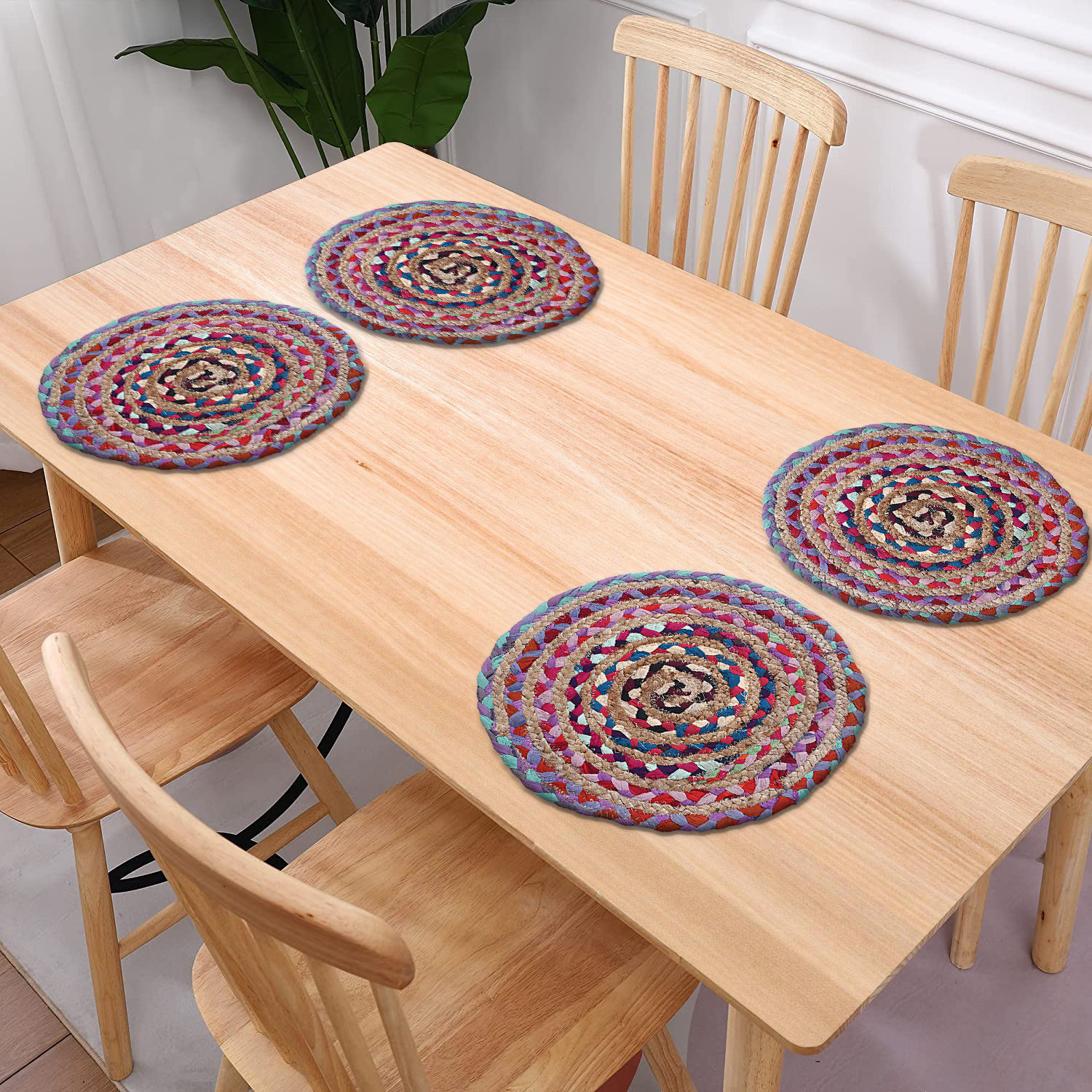 Kuber Industries Handmade Round Braided Carpet Rug|Organic Natural Jute Placemat For Bedroom,Living Room,Dining Room,37x37 cm,(Multicolor)