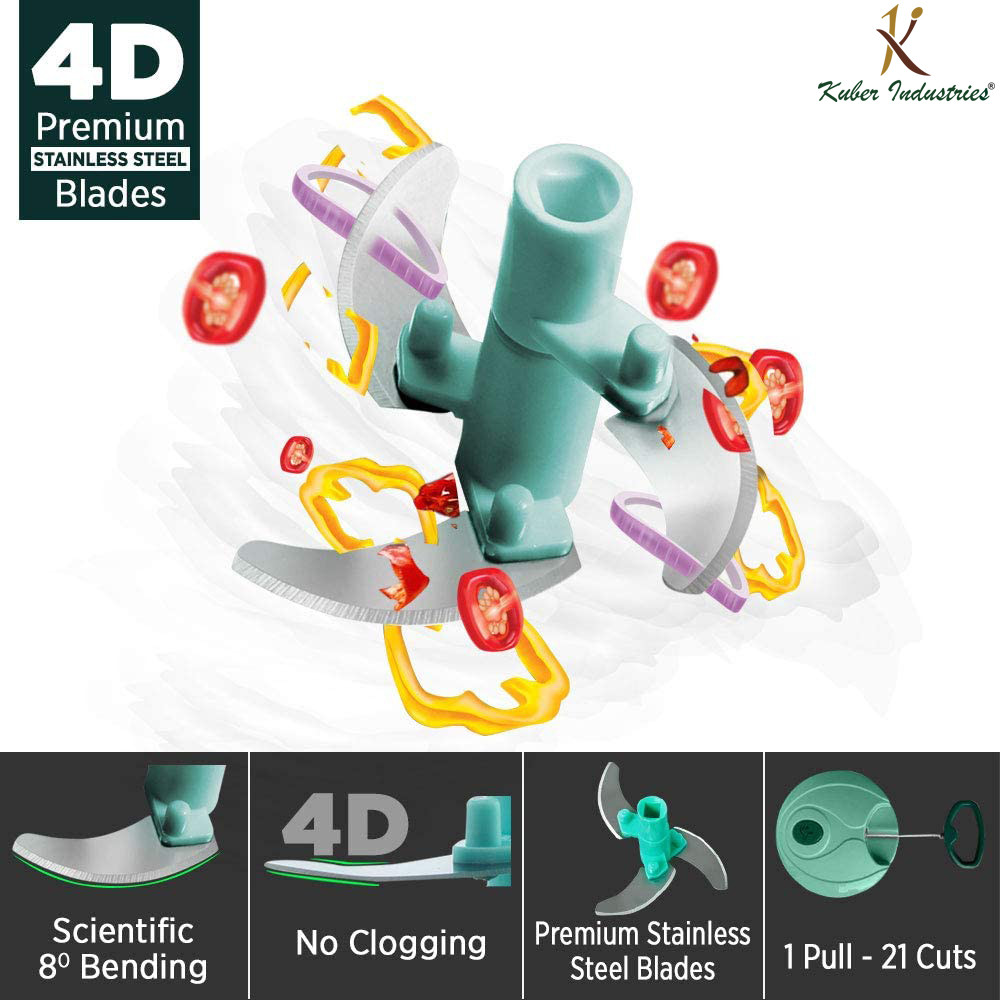 Kuber Industries Handy Mini Chopper with 3 Blades (Green)