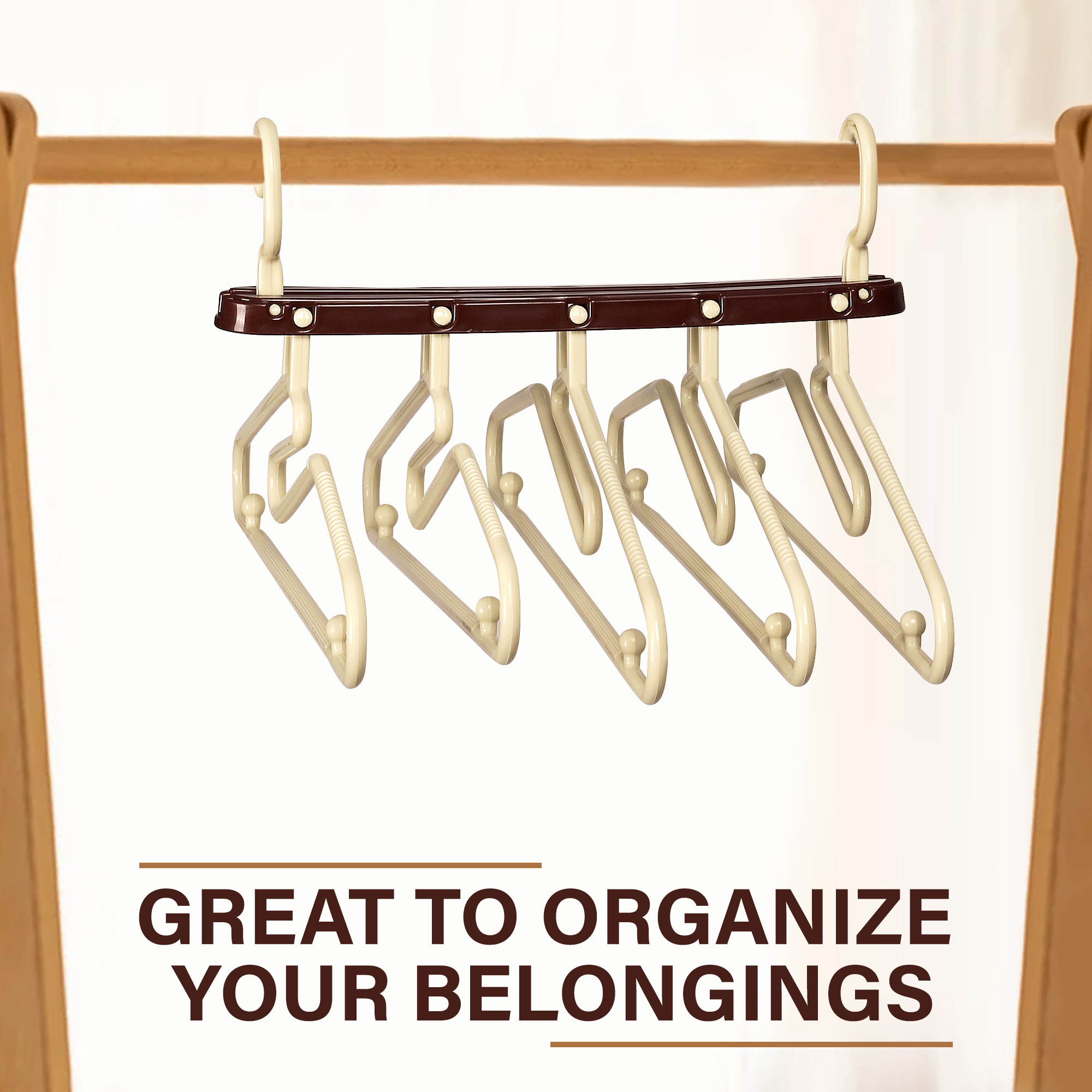 Kuber Industries Hanger Organizer  5 in 1 Folding Hanger  Magic Hanger for Closet  Clothes Hanger  Hanger for Shirts-Pants-Jeans-Lingerie-Ties  Closet Organizer  Cream  Brown