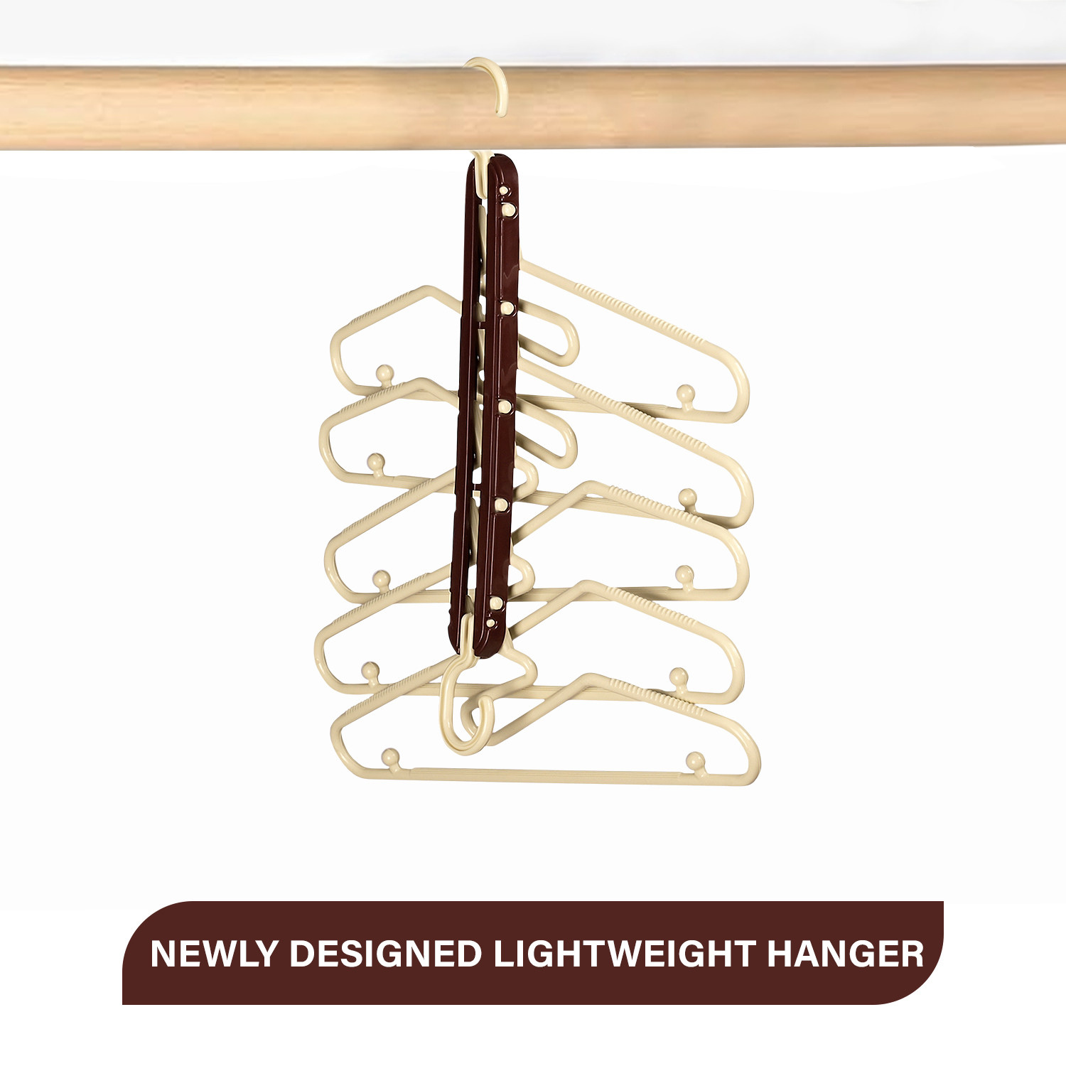 Kuber Industries Hanger Organizer  5 in 1 Folding Hanger  Magic Hanger for Closet  Clothes Hanger  Hanger for Shirts-Pants-Jeans-Lingerie-Ties  Closet Organizer  Cream  Brown