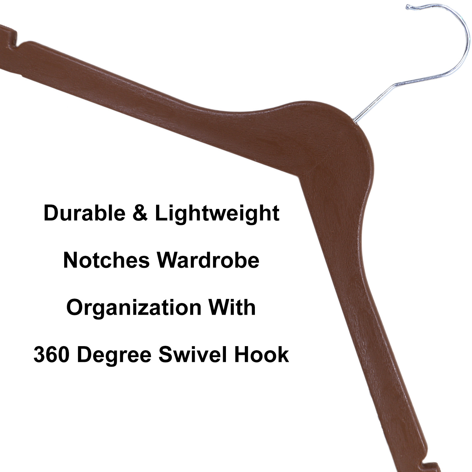Kuber Industries Hanger|Durable & Lightweight Coat and Clothes Hangers|Notches Wardrobe Organization With 360 Degree Swivel Hook|(Brown)