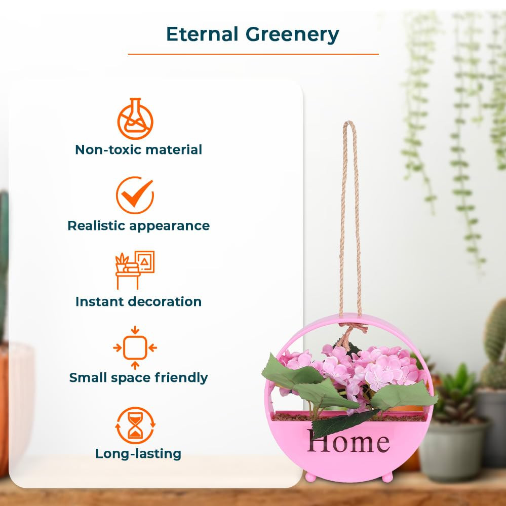 Kuber Industries Hanging Artificial Plants for Home DÃ©cor|Natural Looking Indoor Fake Plants with Pot|Artificial Flowers for Decoration (Pink)